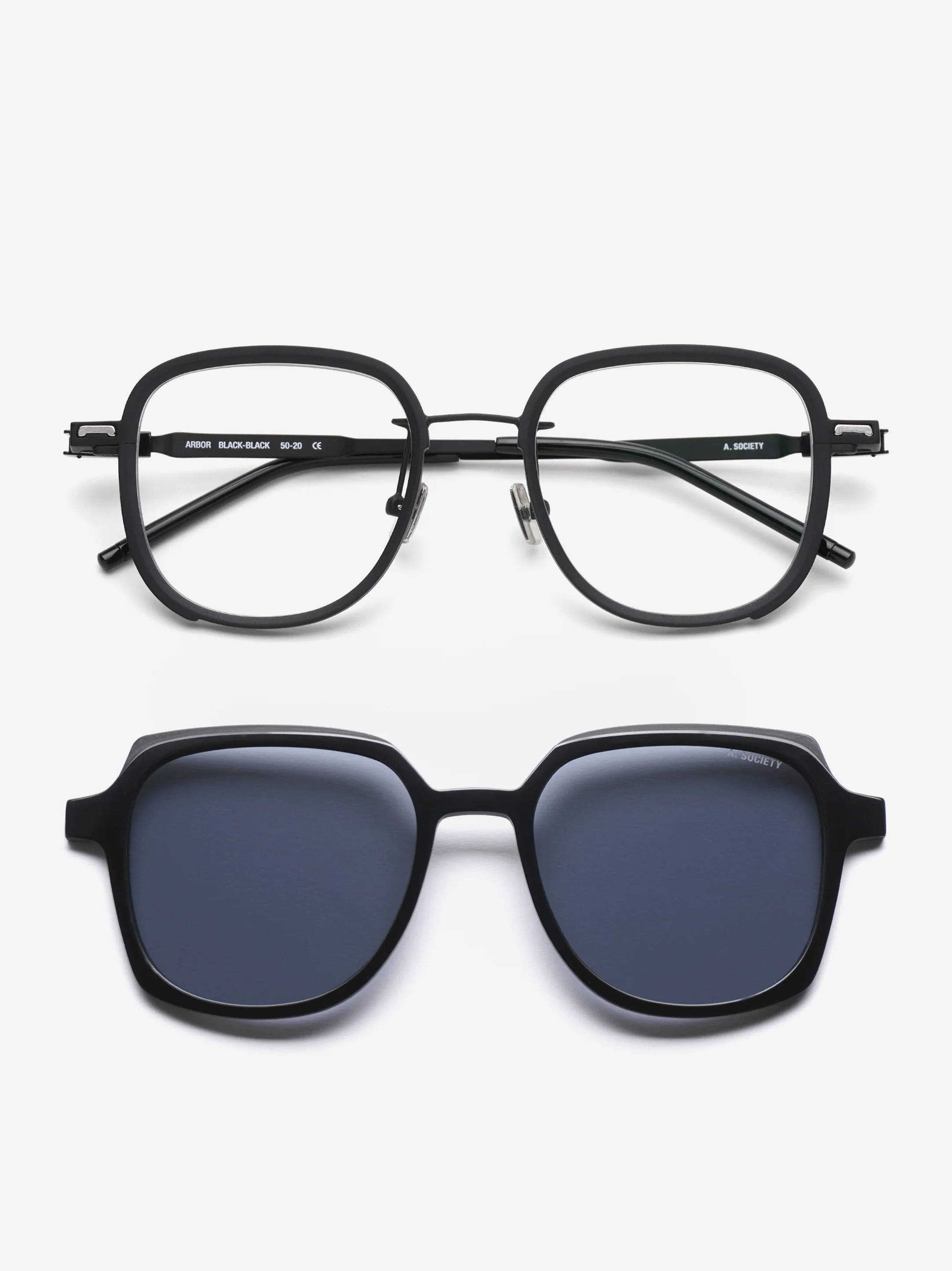 A.SOCIETY Arbor Sunglasses  - Black-Black/Blue Blocking Lens & Grey Clip on Sun - Image 4
