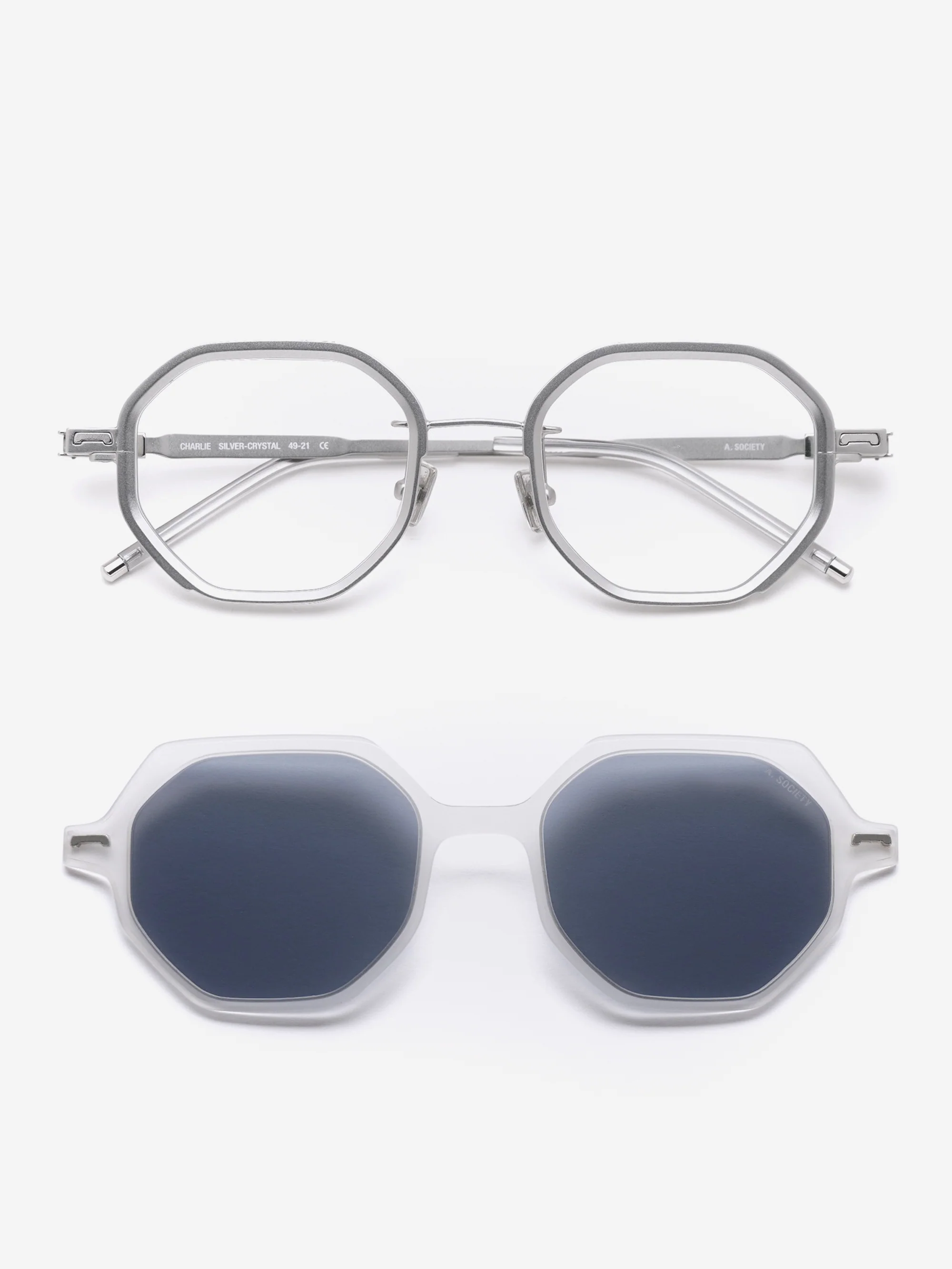 A.SOCIETY Charlie Sunglasses  - Silver-Crystal/Blue Blocking Lens & Grey Clip on Sun - Image 4