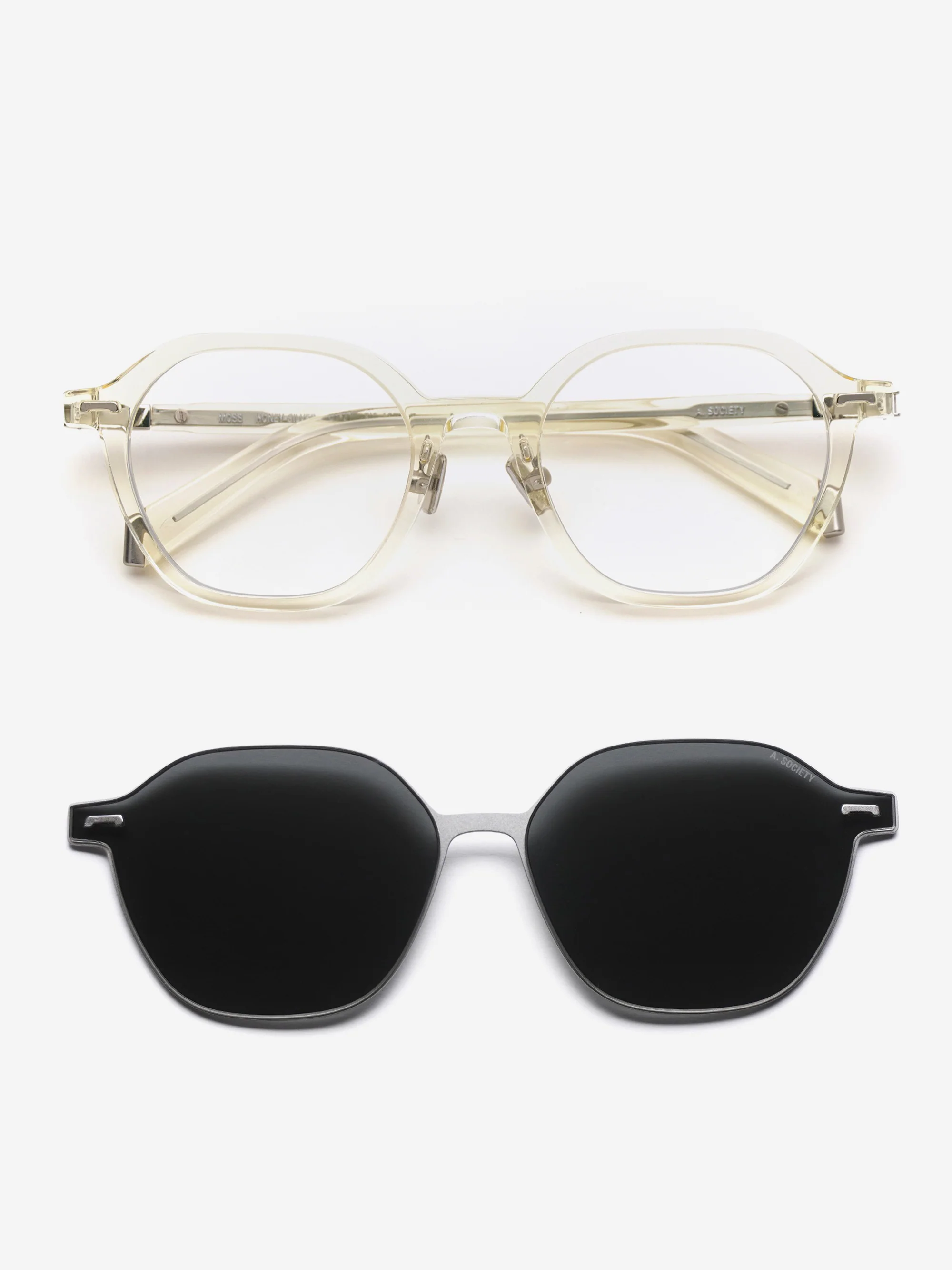 A.SOCIETY Moss Sunglasses - Honey-Silver/Blue Blocking Lens & Grey Clip on Sun - Image 4