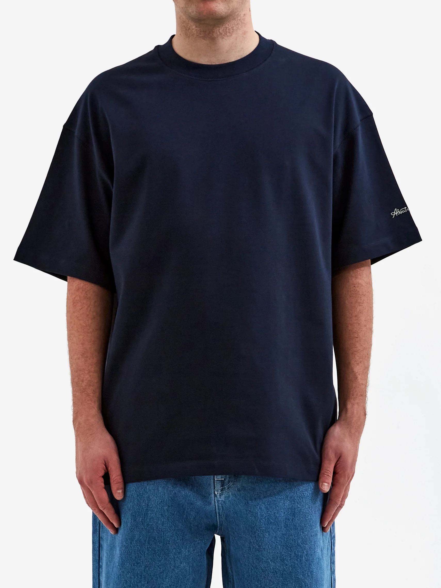 about:blank Chain Stitch T-Shirt - Navy/Ecru - Image 2