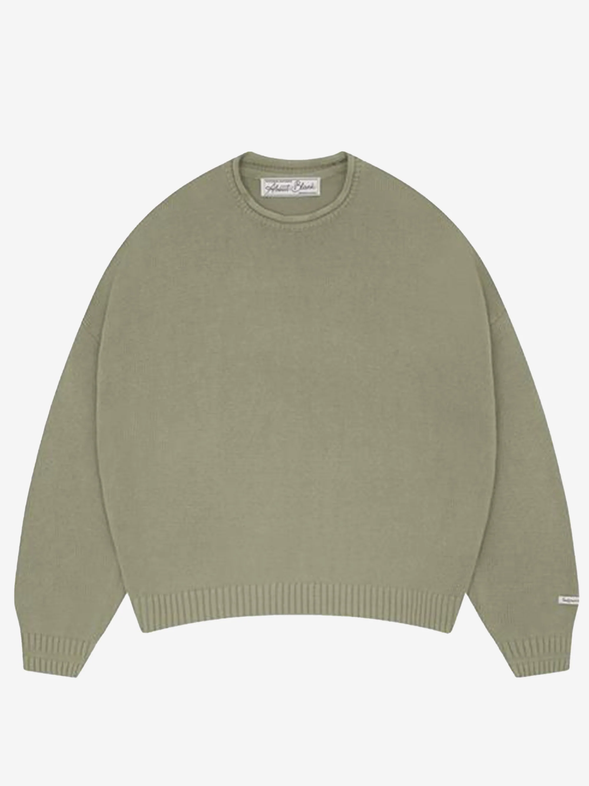 about:blank Loose Knit Rolled Crewneck - Sage