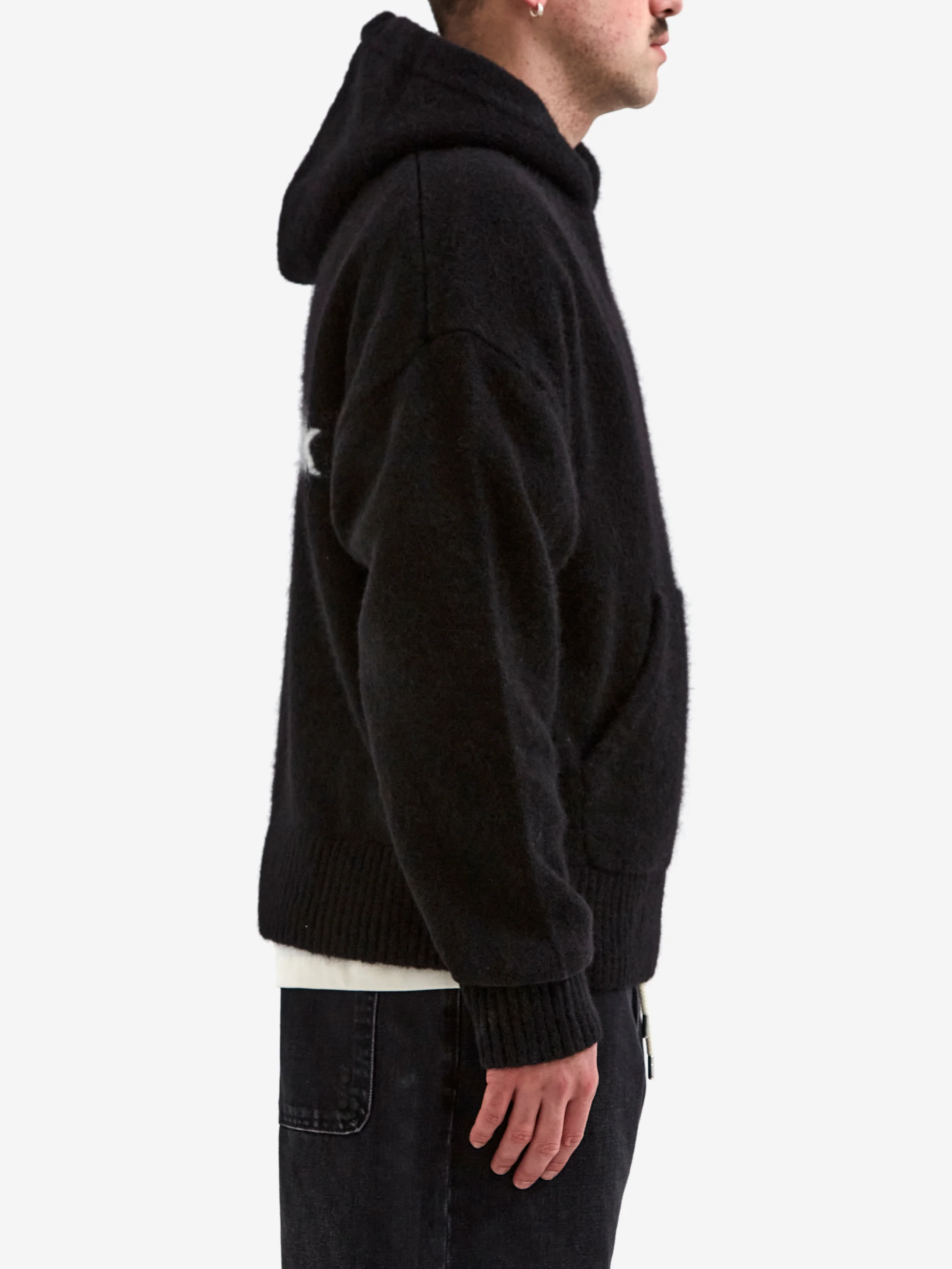about:blank Mohair Knitted Logo Hoodie - Black/Ecru - Image 4