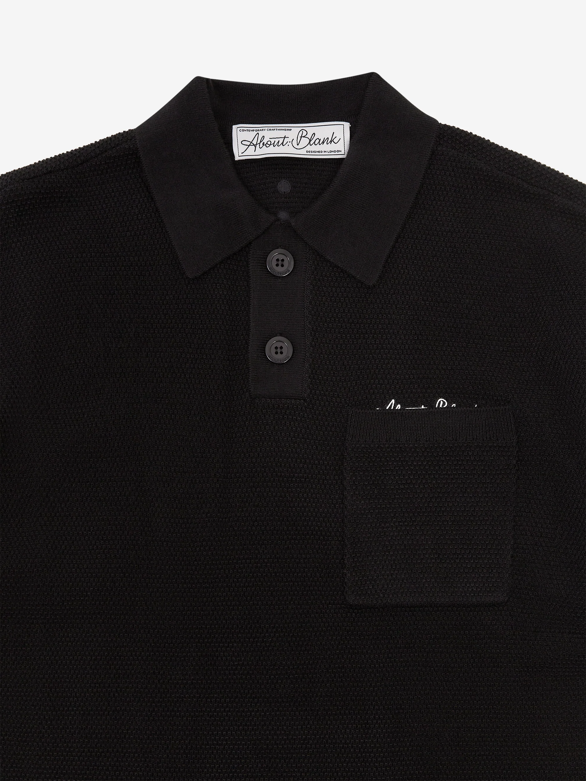 about:blank Pique Knitted Polo - Black/Ecru - Image 2
