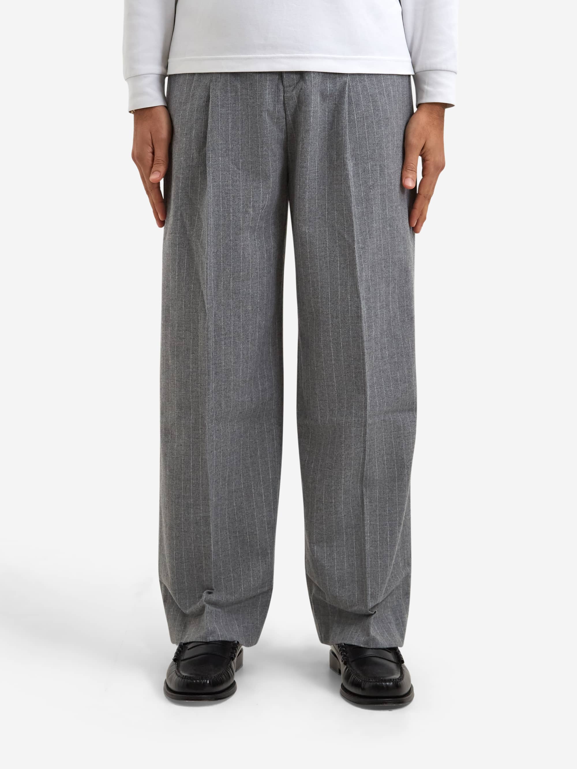 about:blank Wool Pinstripe Wide Leg Trouser - Grey/White - Image 2