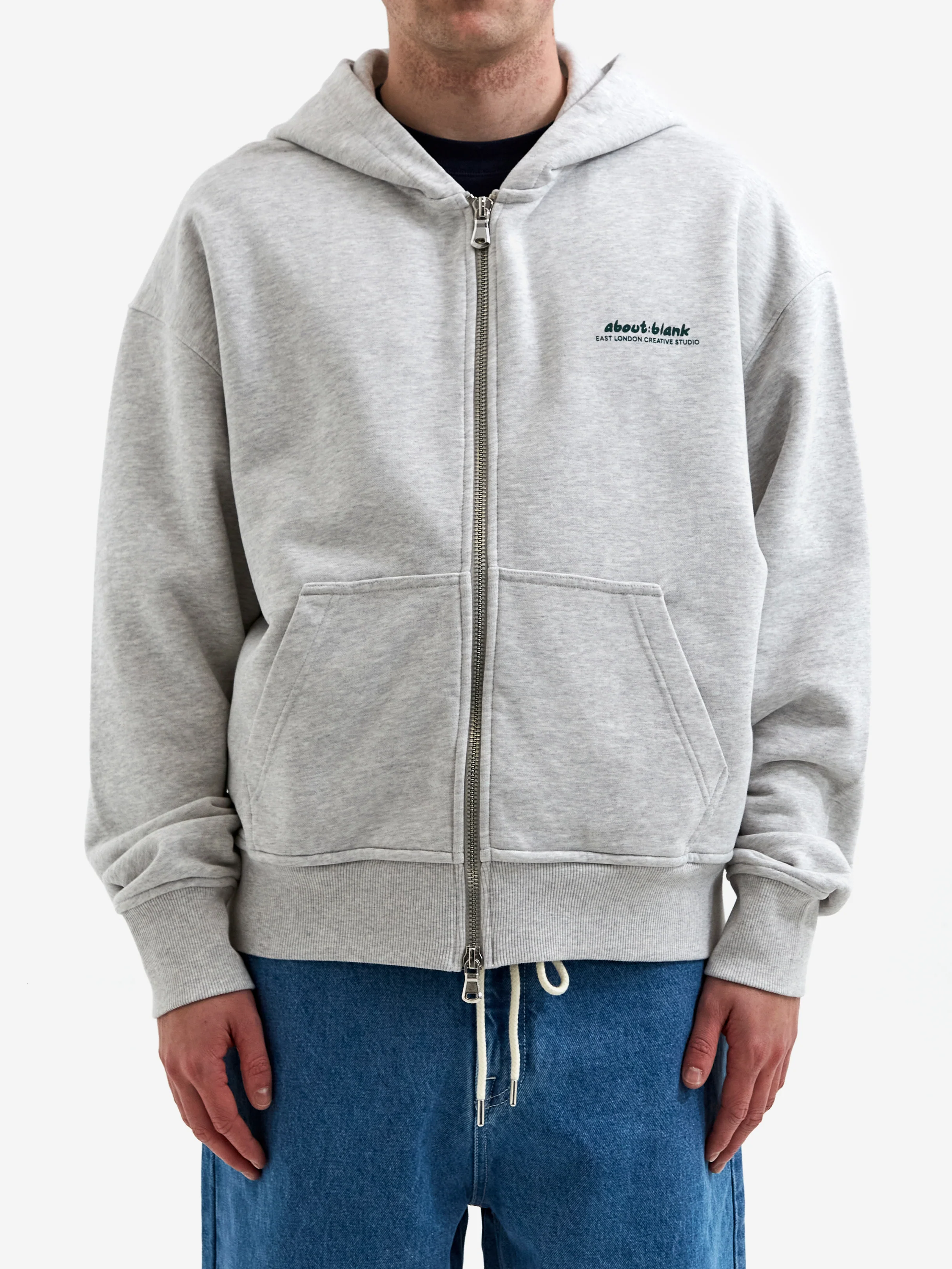 about:blank Zev Zip Hoodie - Grey Marl/Epsom Green - Image 2