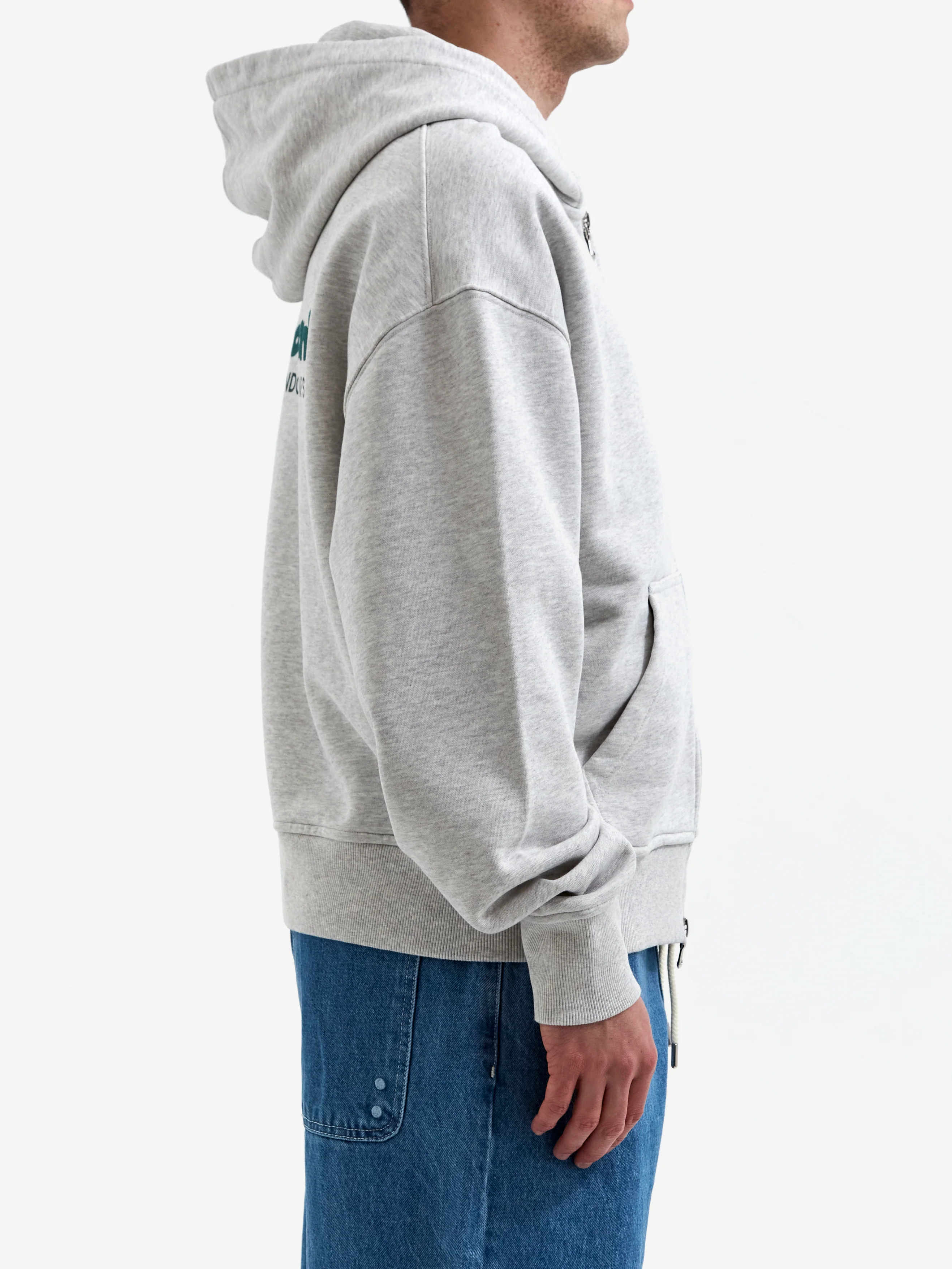about:blank Zev Zip Hoodie - Grey Marl/Epsom Green - Image 4
