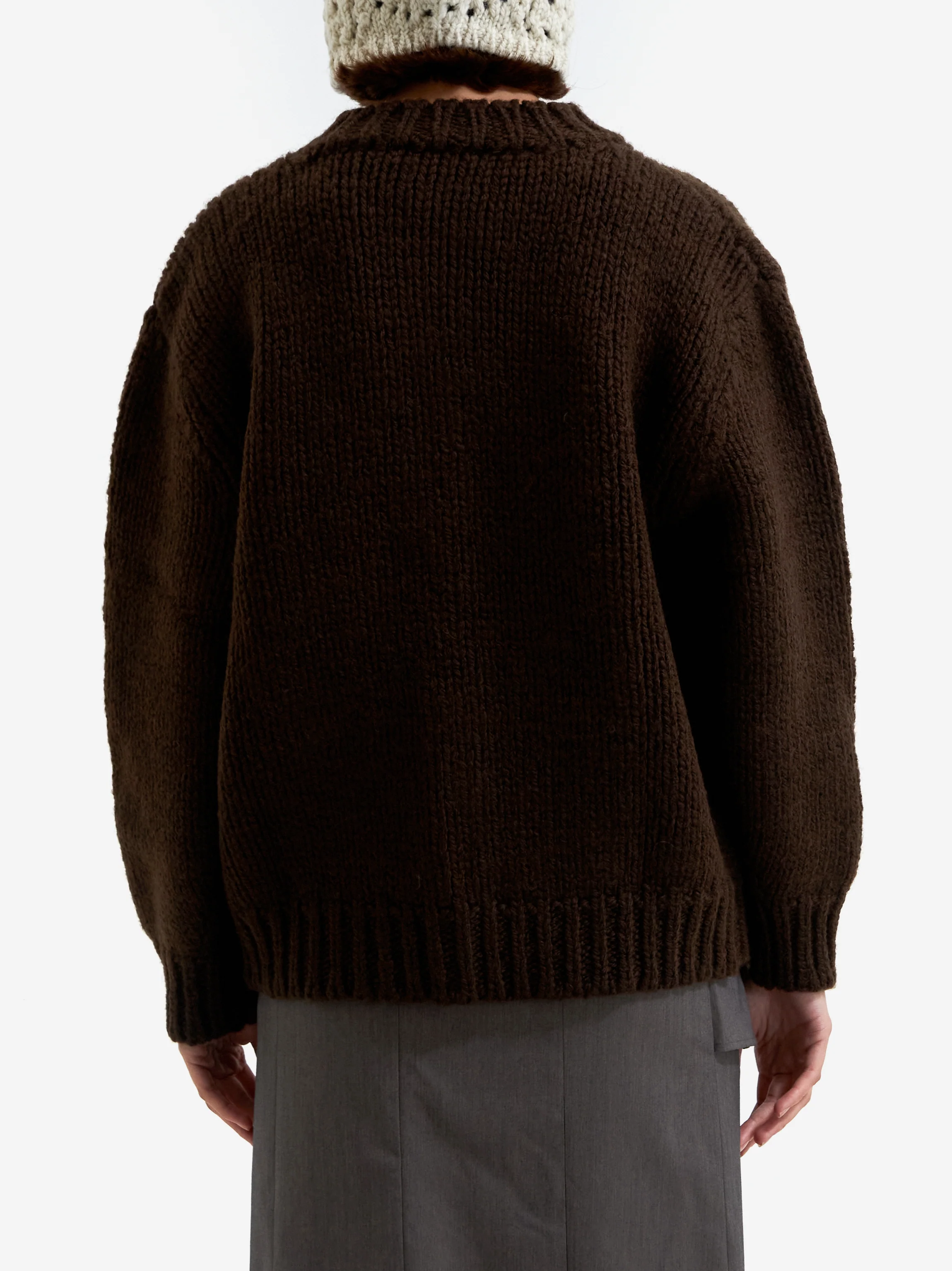 AMOMENTO Bulky Knit Cardigan - Dark Brown - Image 3