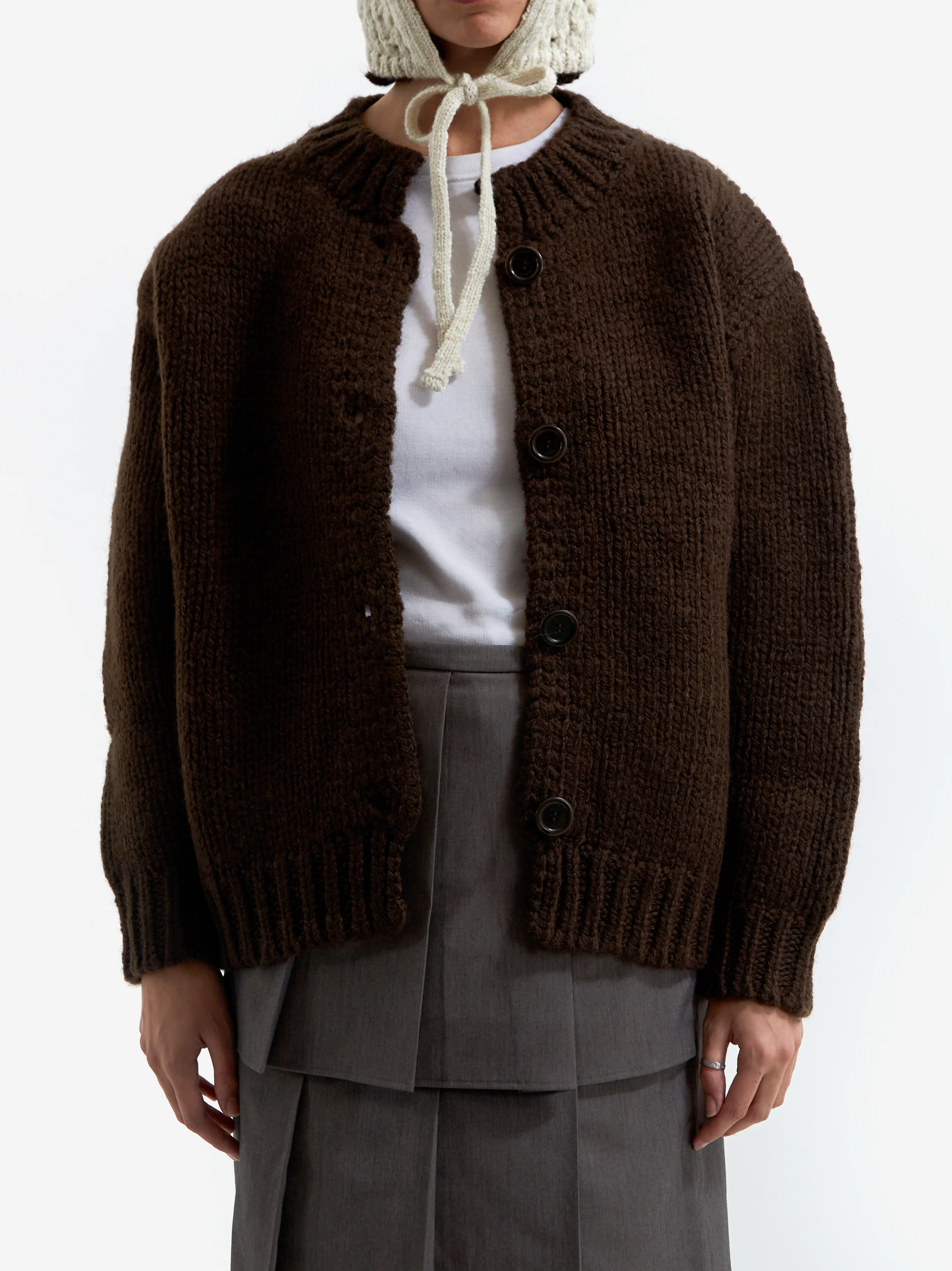 AMOMENTO Bulky Knit Cardigan - Dark Brown - Image 4