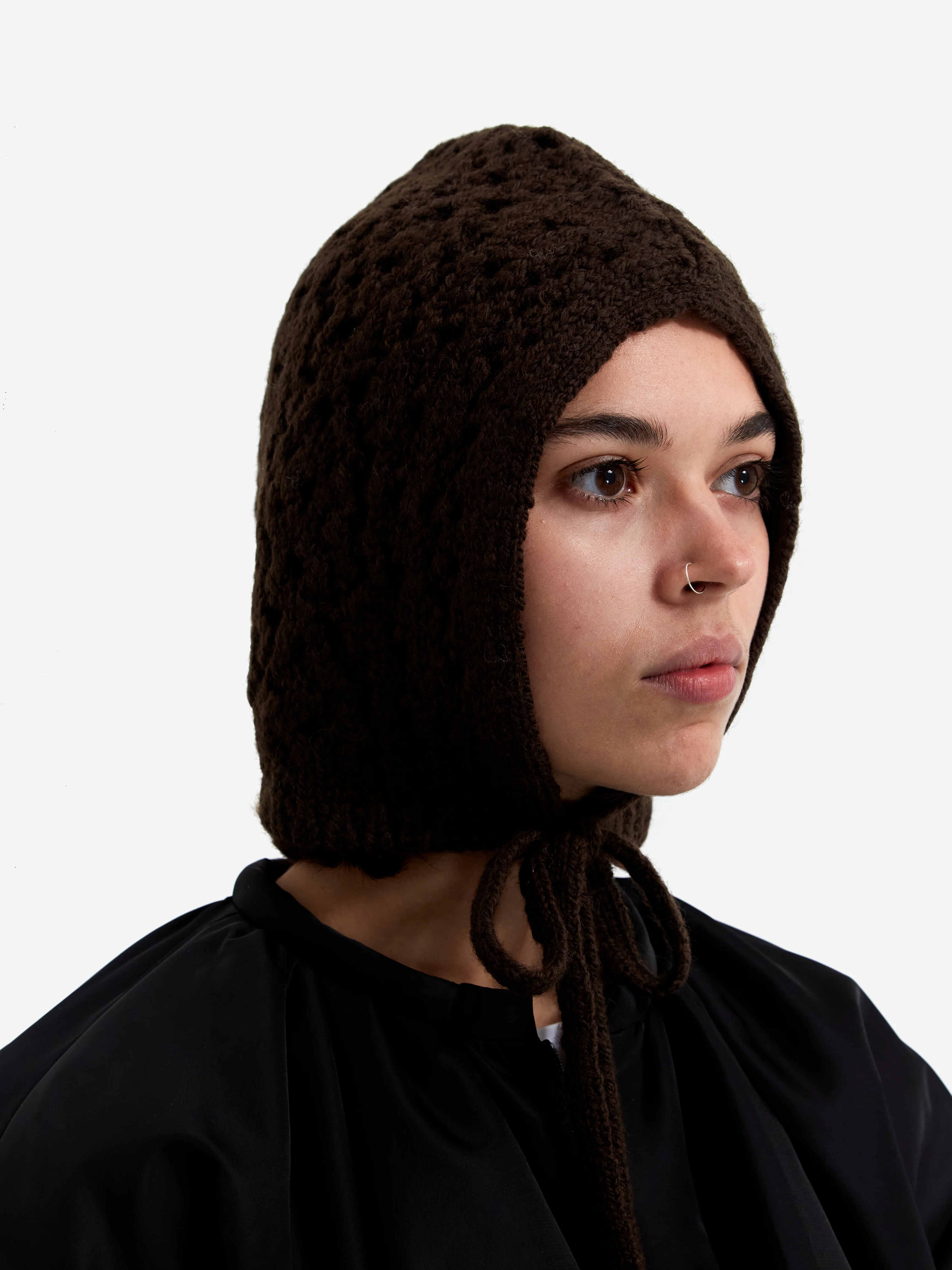 AMOMENTO Crochet Knitted Bonnet - Dark Brown