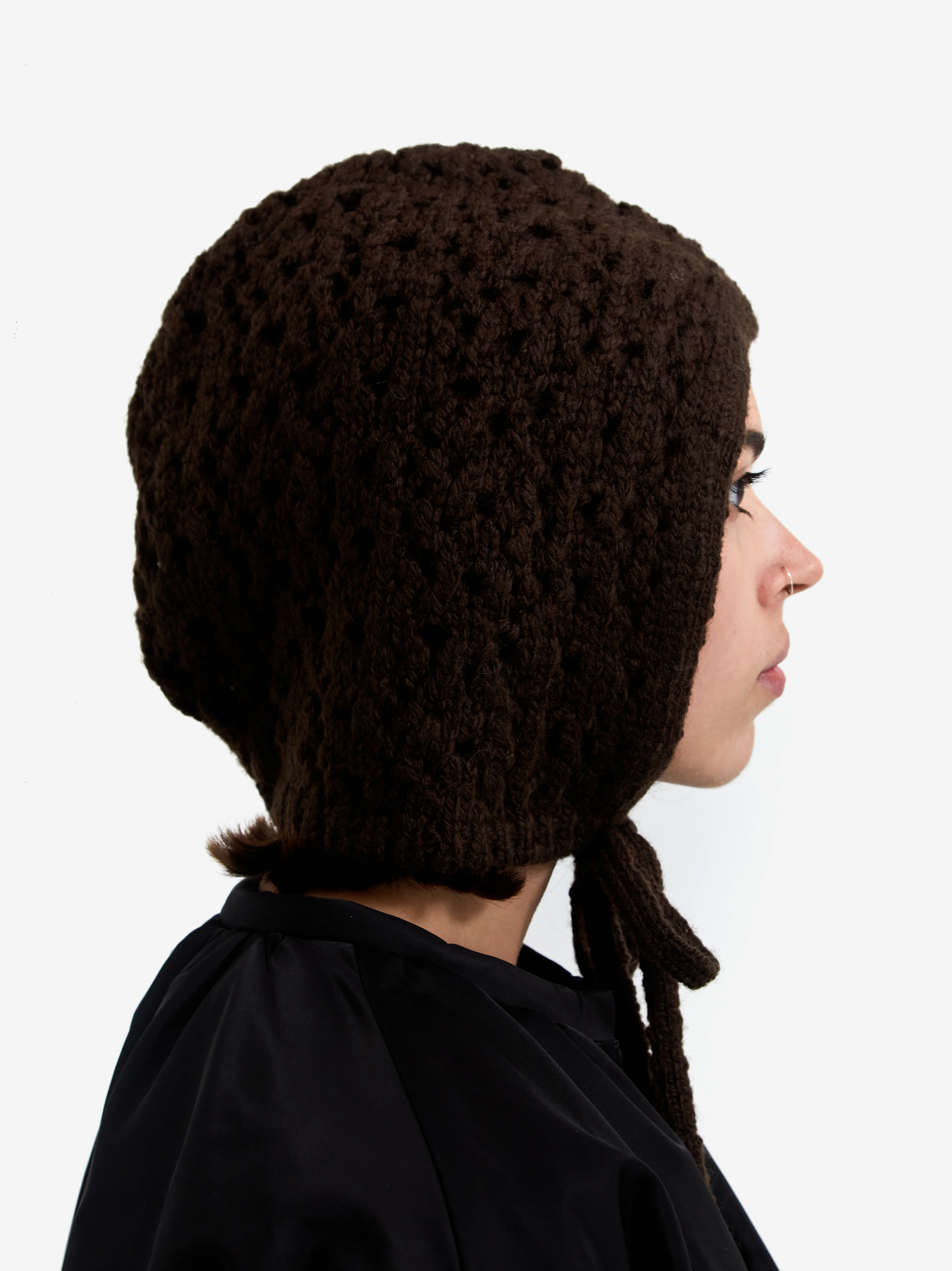 AMOMENTO Crochet Knitted Bonnet - Dark Brown - Image 2