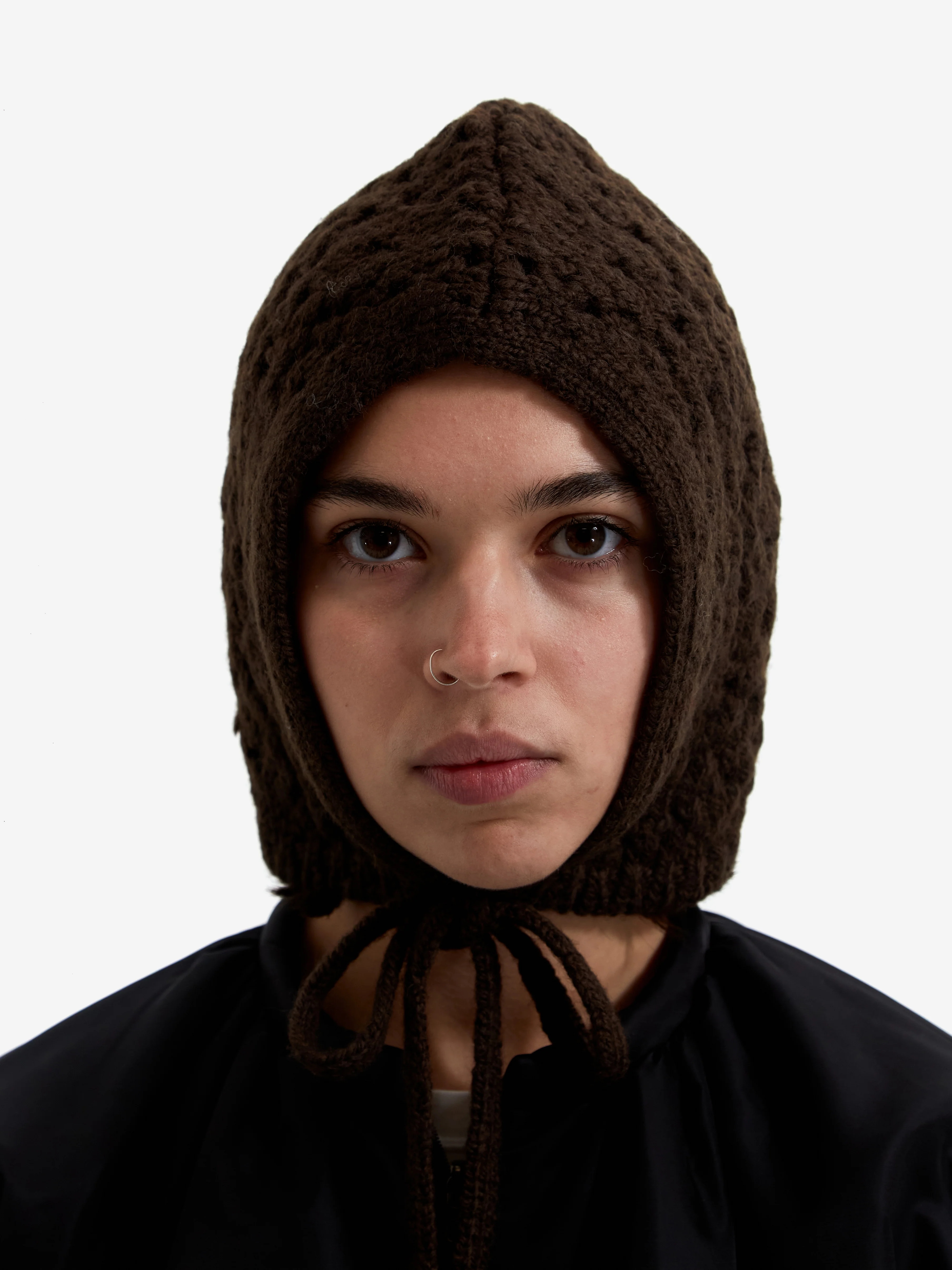 AMOMENTO Crochet Knitted Bonnet - Dark Brown - Image 3