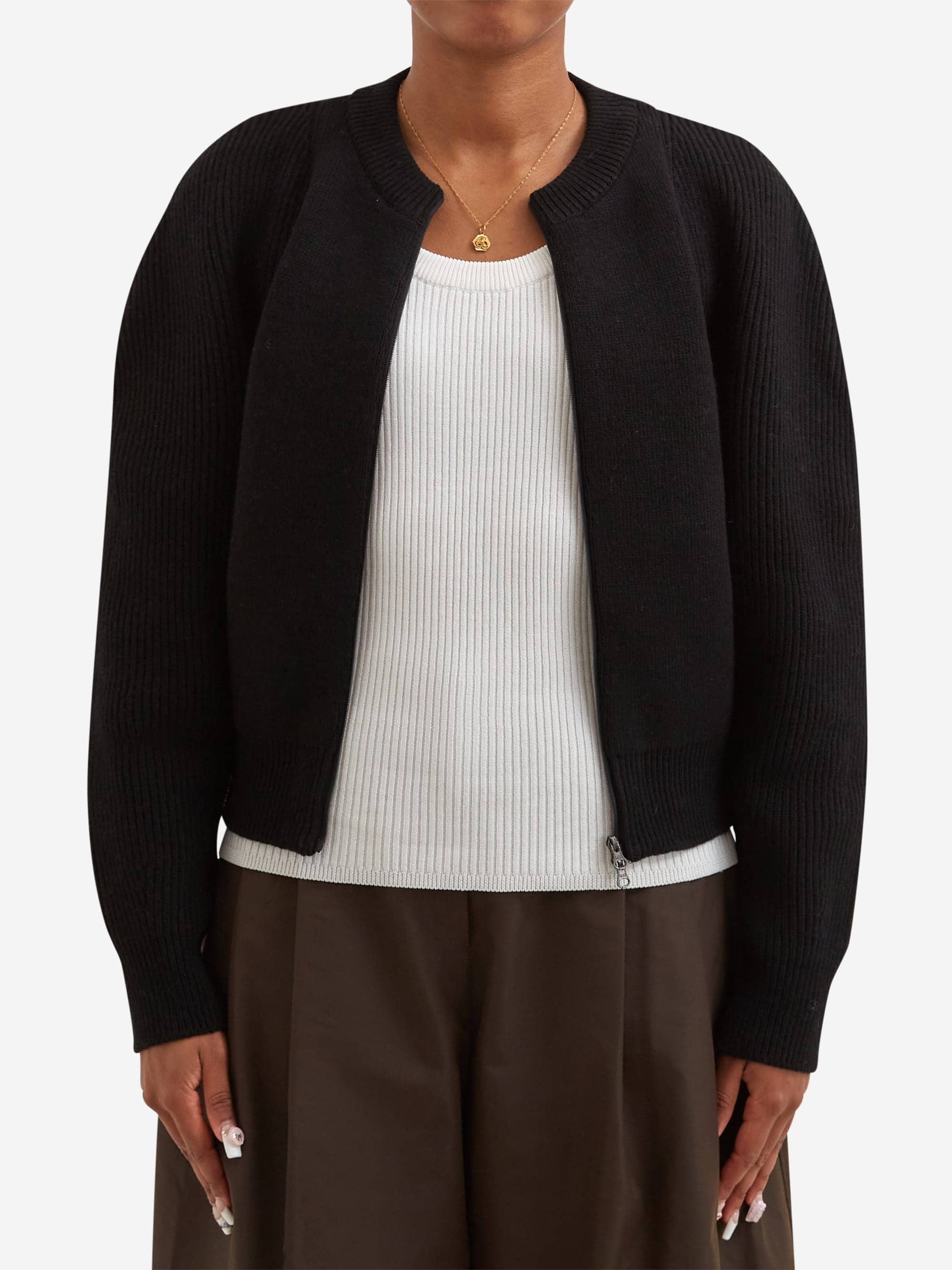 AMOMENTO Cut Out Rounded Cardigan - Black - Image 2
