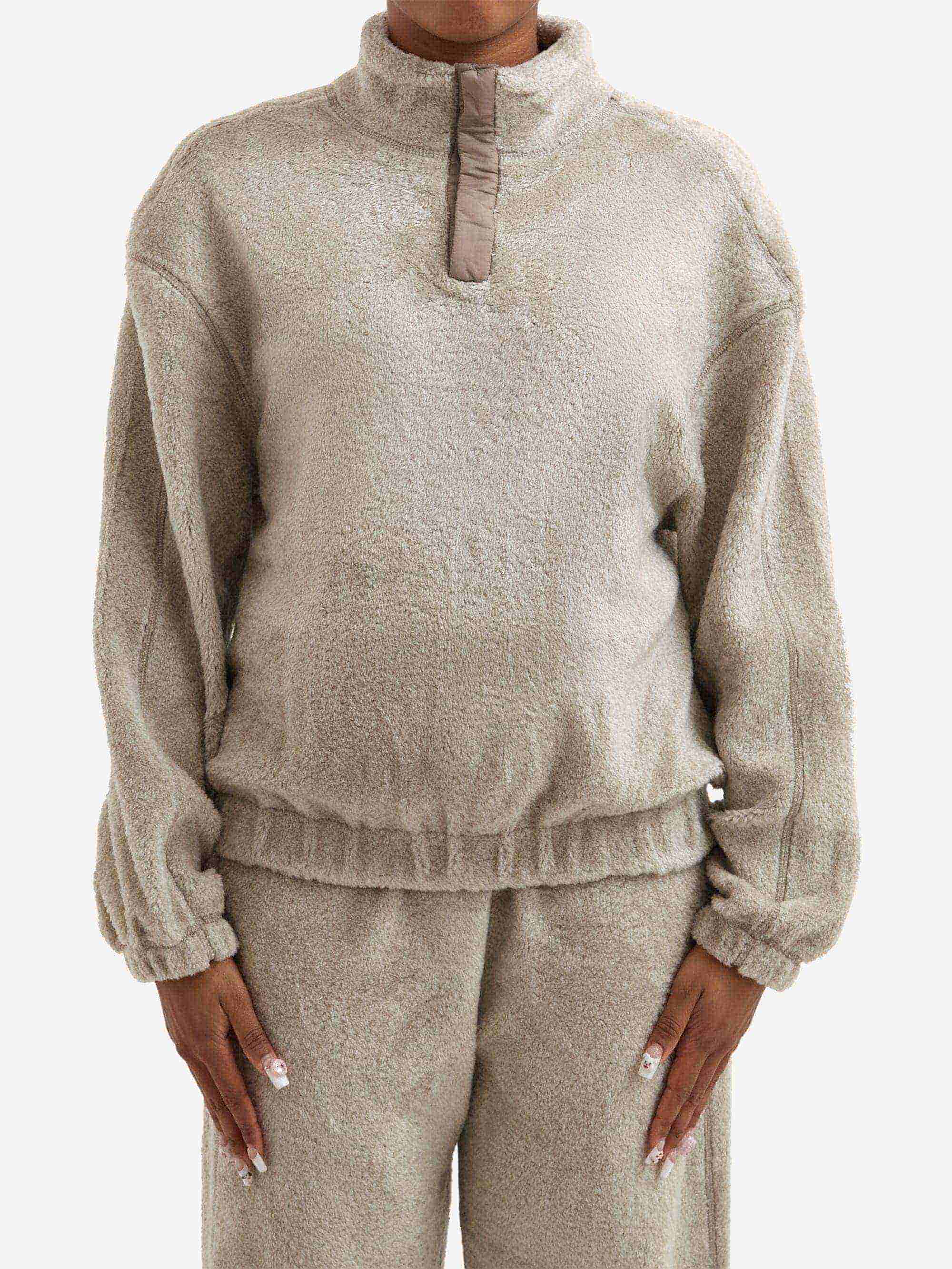 AMOMENTO Fluffy Oversized Half Zip Pullover W - Grey
