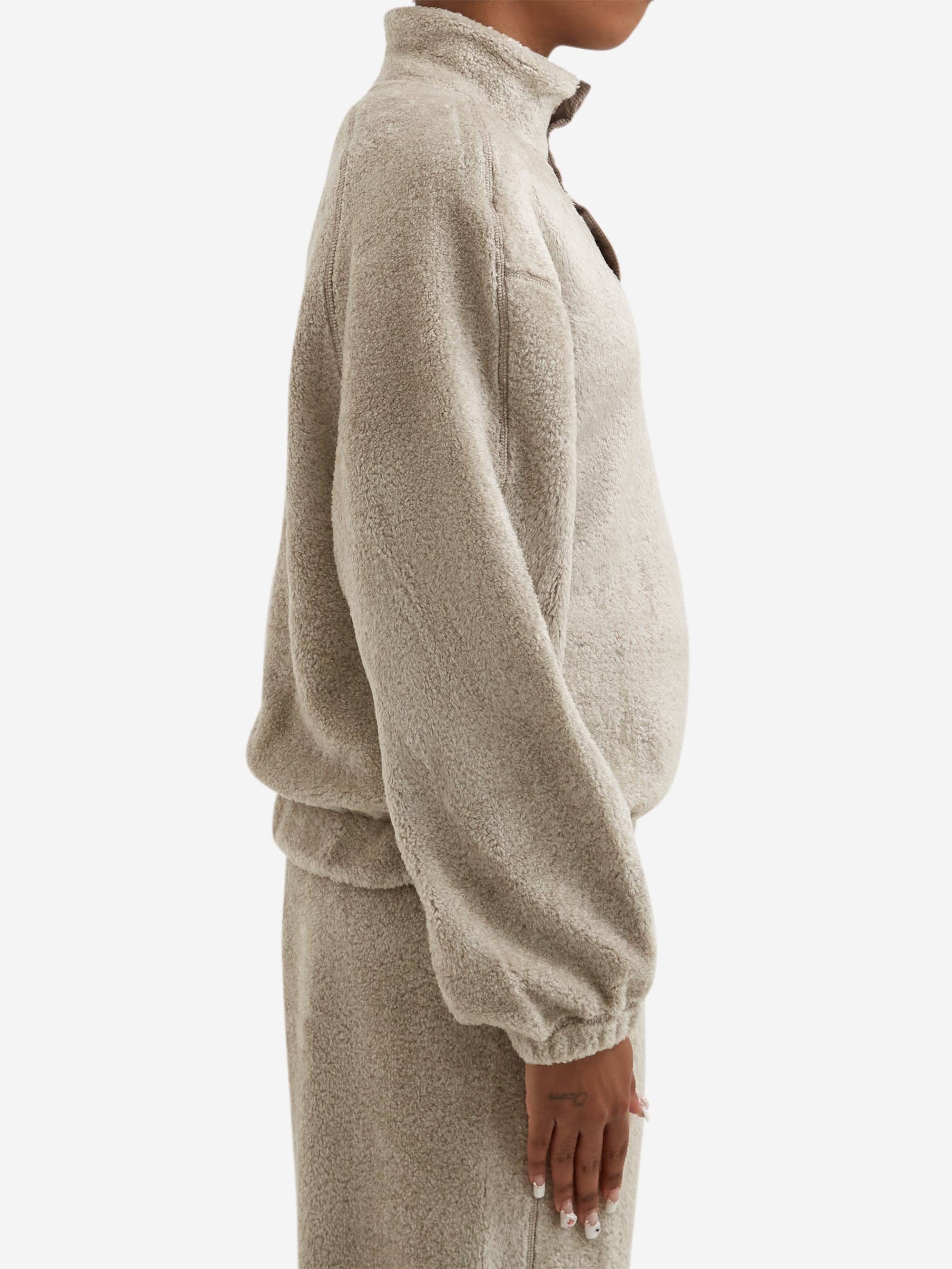AMOMENTO Fluffy Oversized Half Zip Pullover W - Grey - Image 2