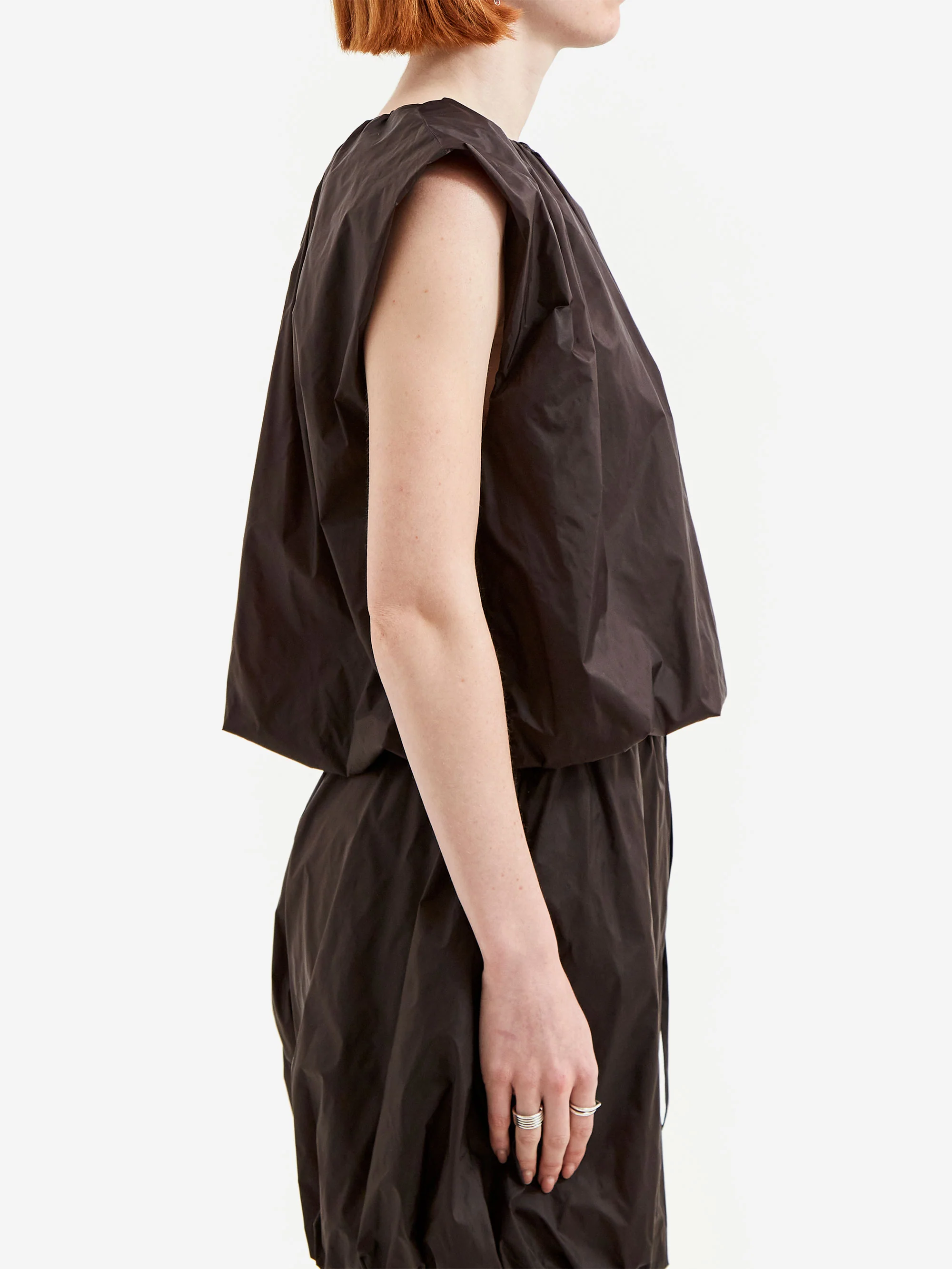 AMOMENTO Nylon Volume Shirring Top - Dark Brown - Image 2