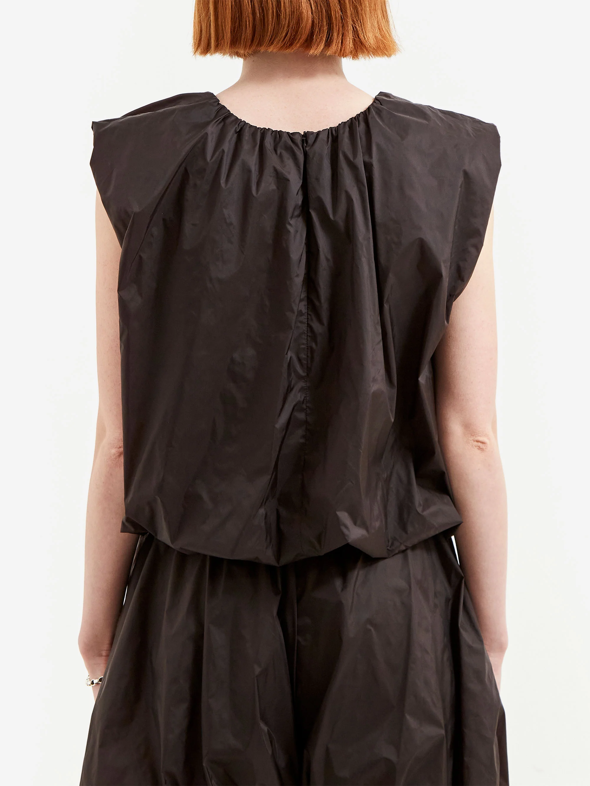AMOMENTO Nylon Volume Shirring Top - Dark Brown - Image 3