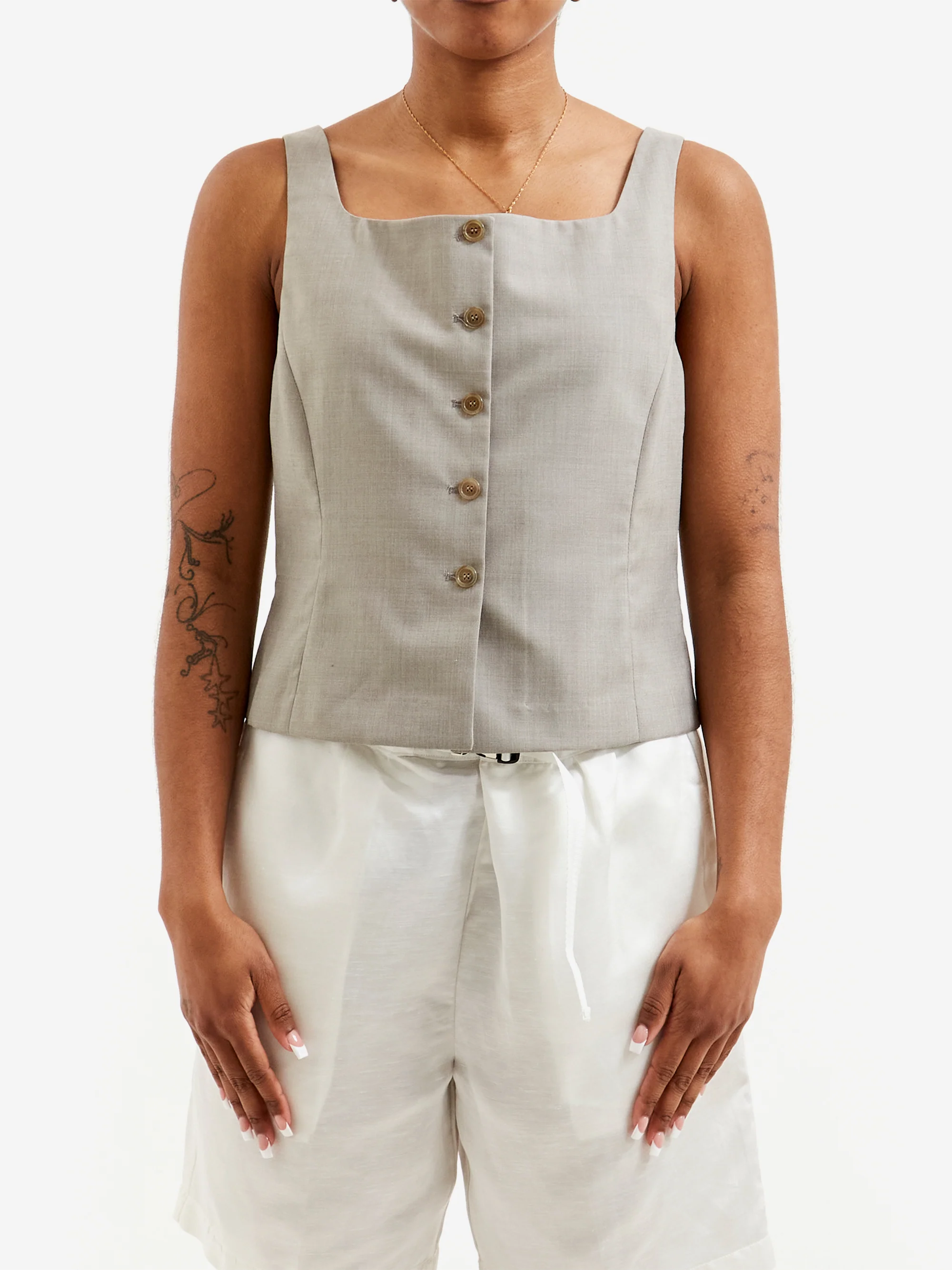AMOMENTO Scoop Neck Two Way Vest - Beige