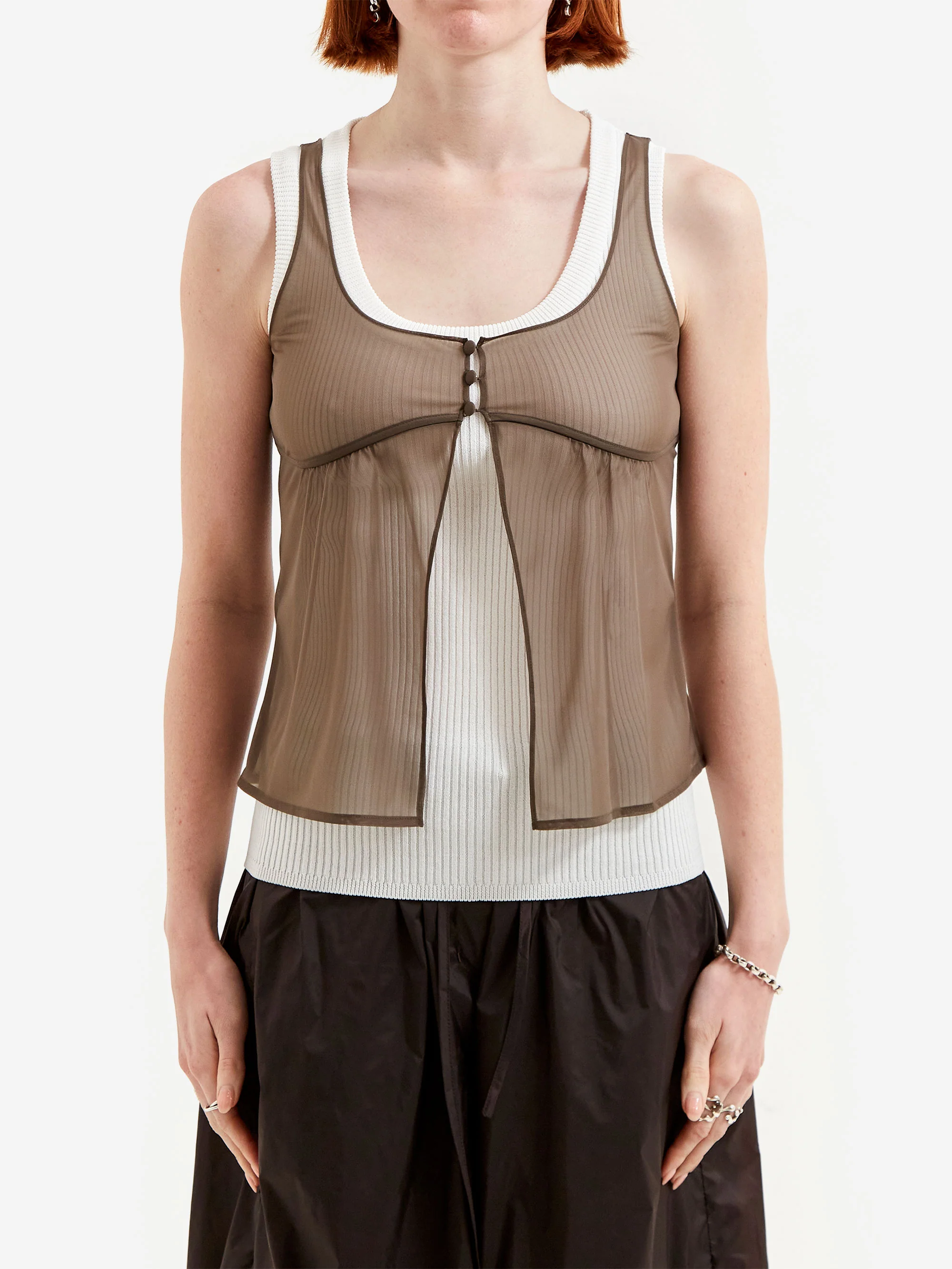 AMOMENTO Sheer Bra Top - Brown