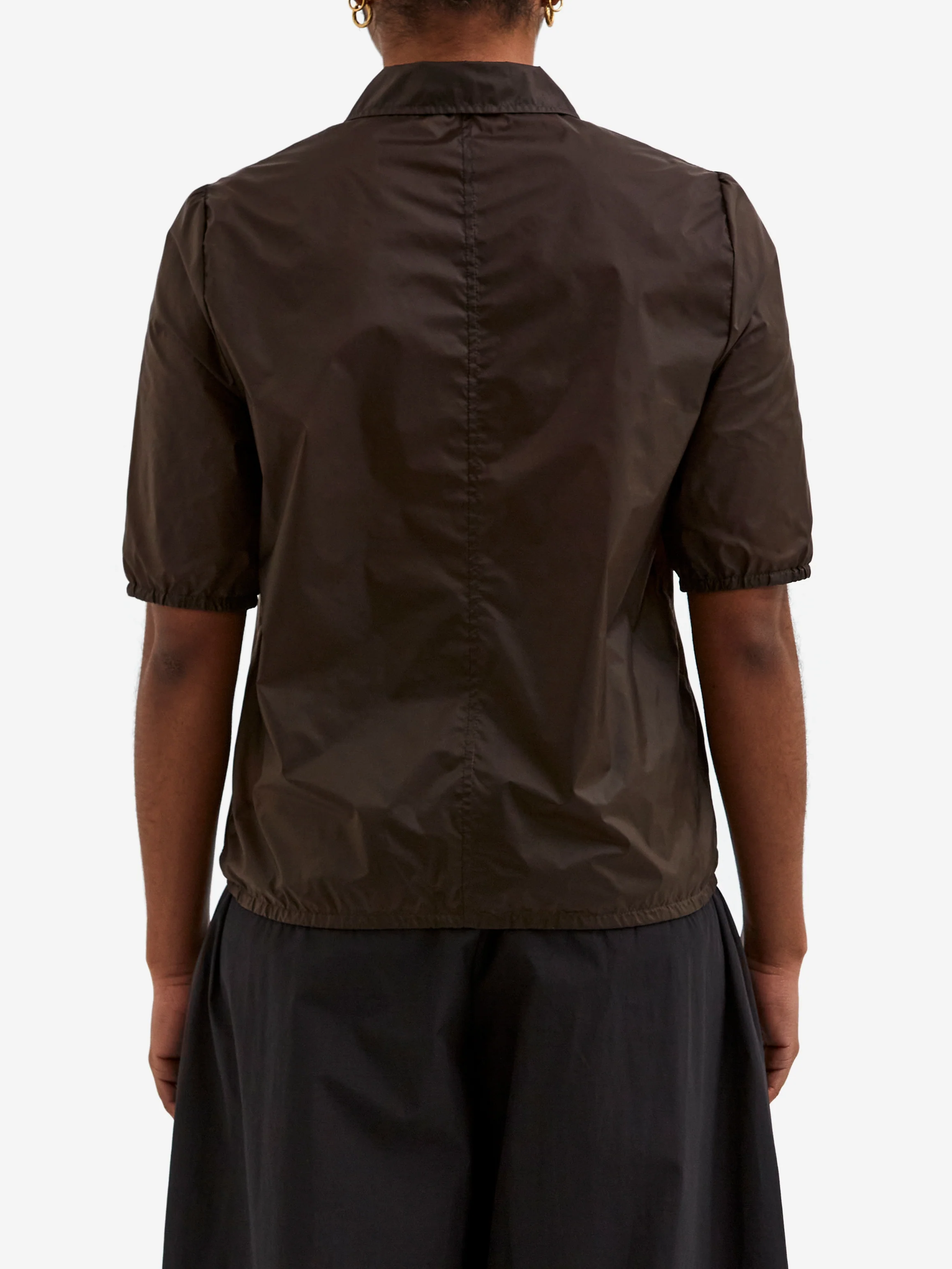 AMOMENTO Sheer Half Zip-Up Top - Brown - Image 3