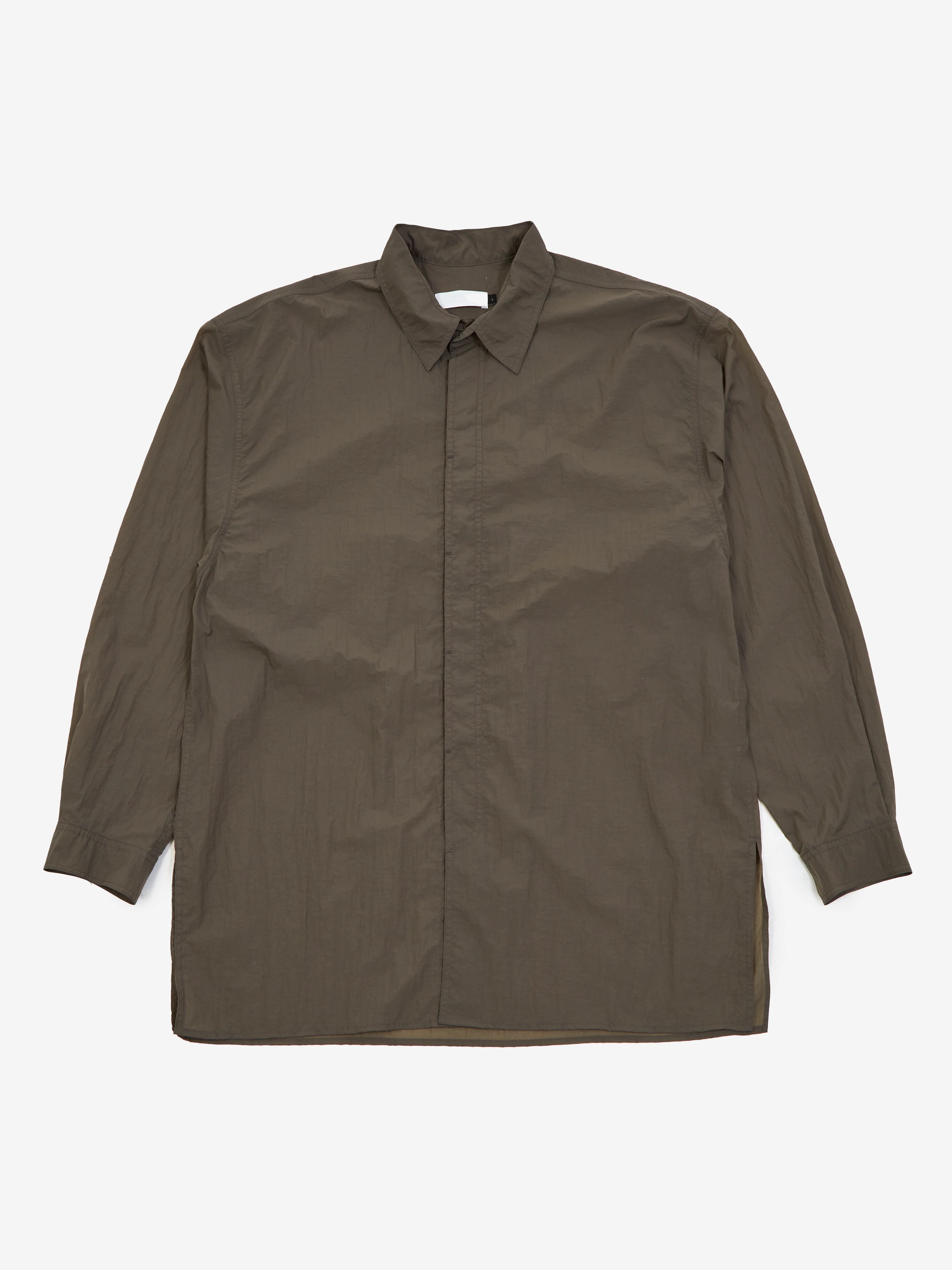 AMOMENTO Sheer Nylon Oversized Shirt - Brown