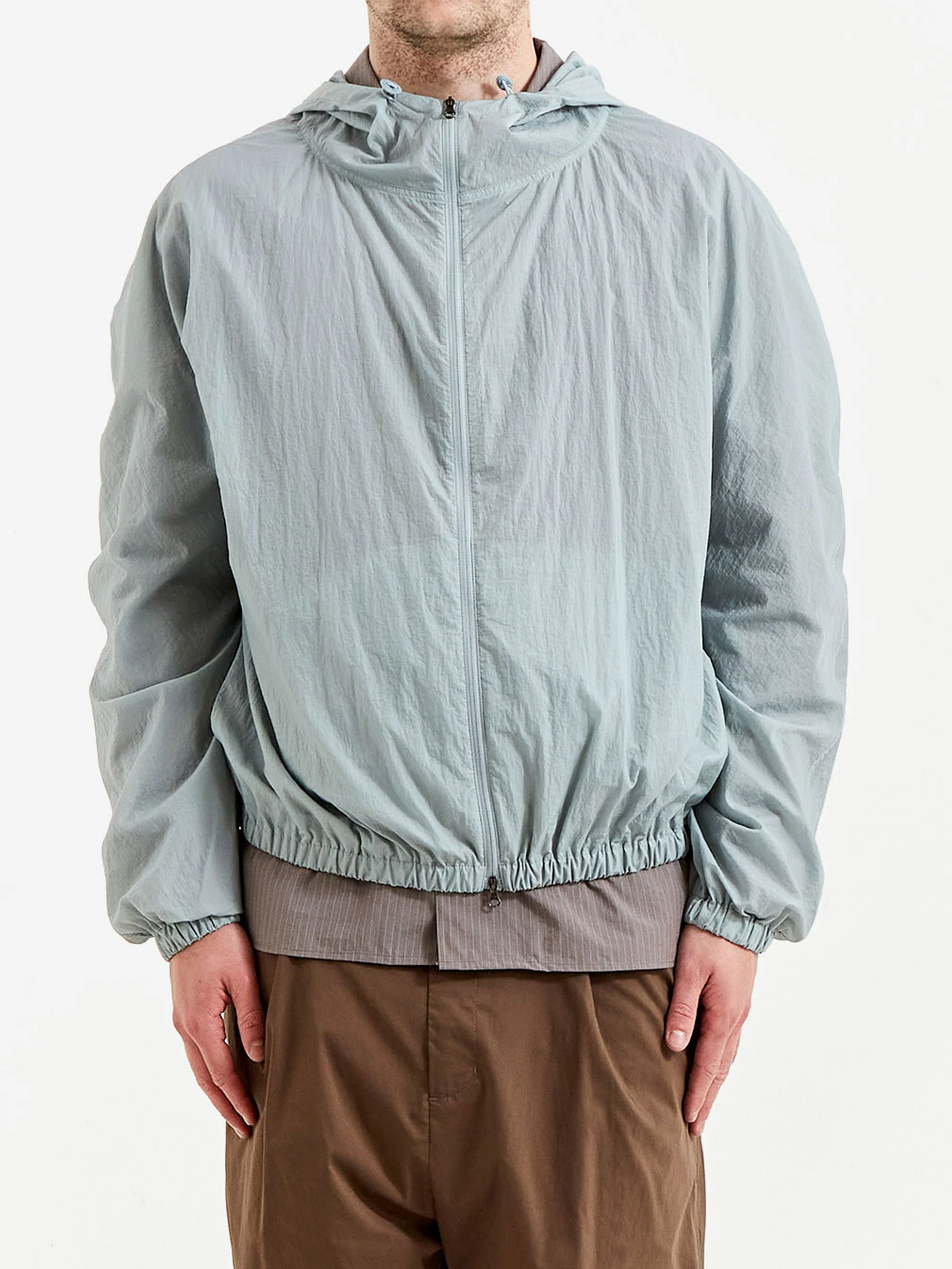 AMOMENTO Sheer Nylon Raglan Hooded Jumper - Blue - Image 3