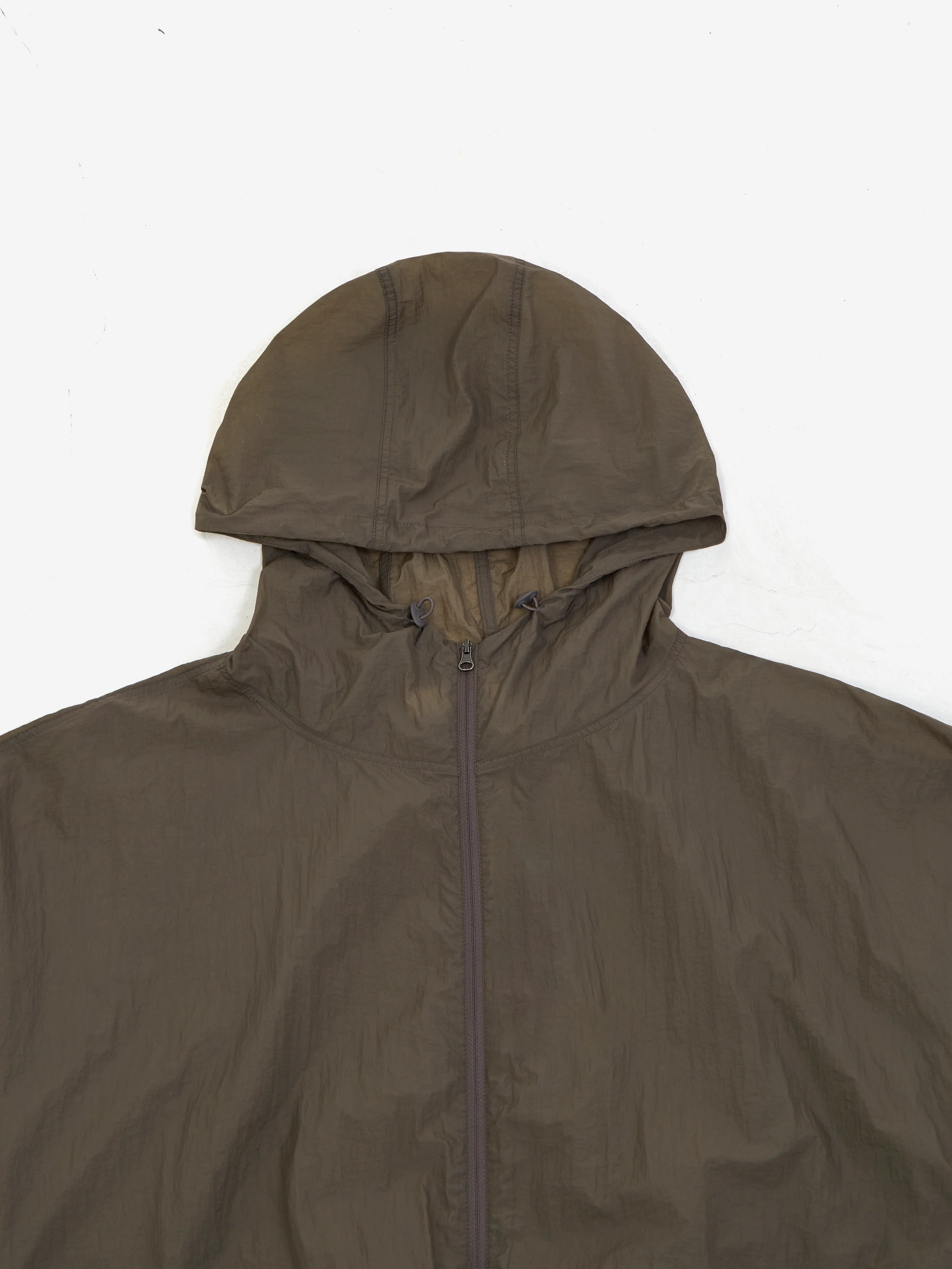 AMOMENTO Sheer Nylon Raglan Hooded Jumper - Brown - Image 4