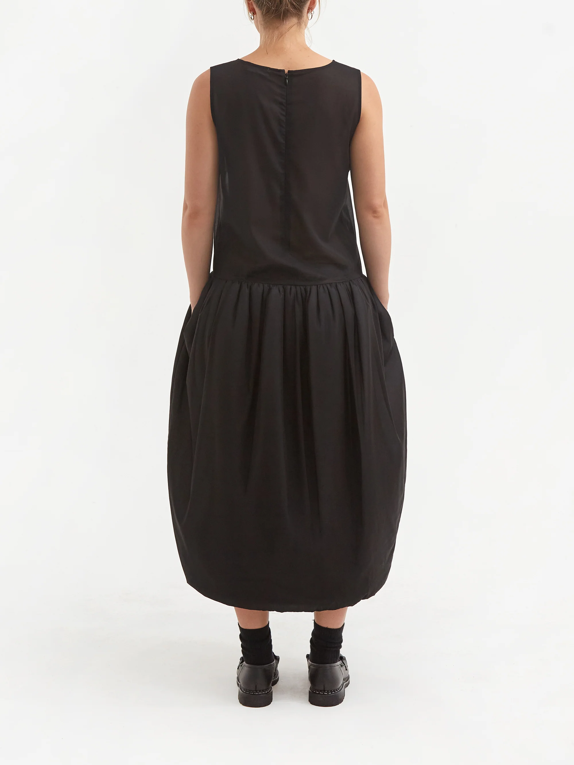 AMOMENTO Sheer Shirring Padded Dress- Black - Image 4
