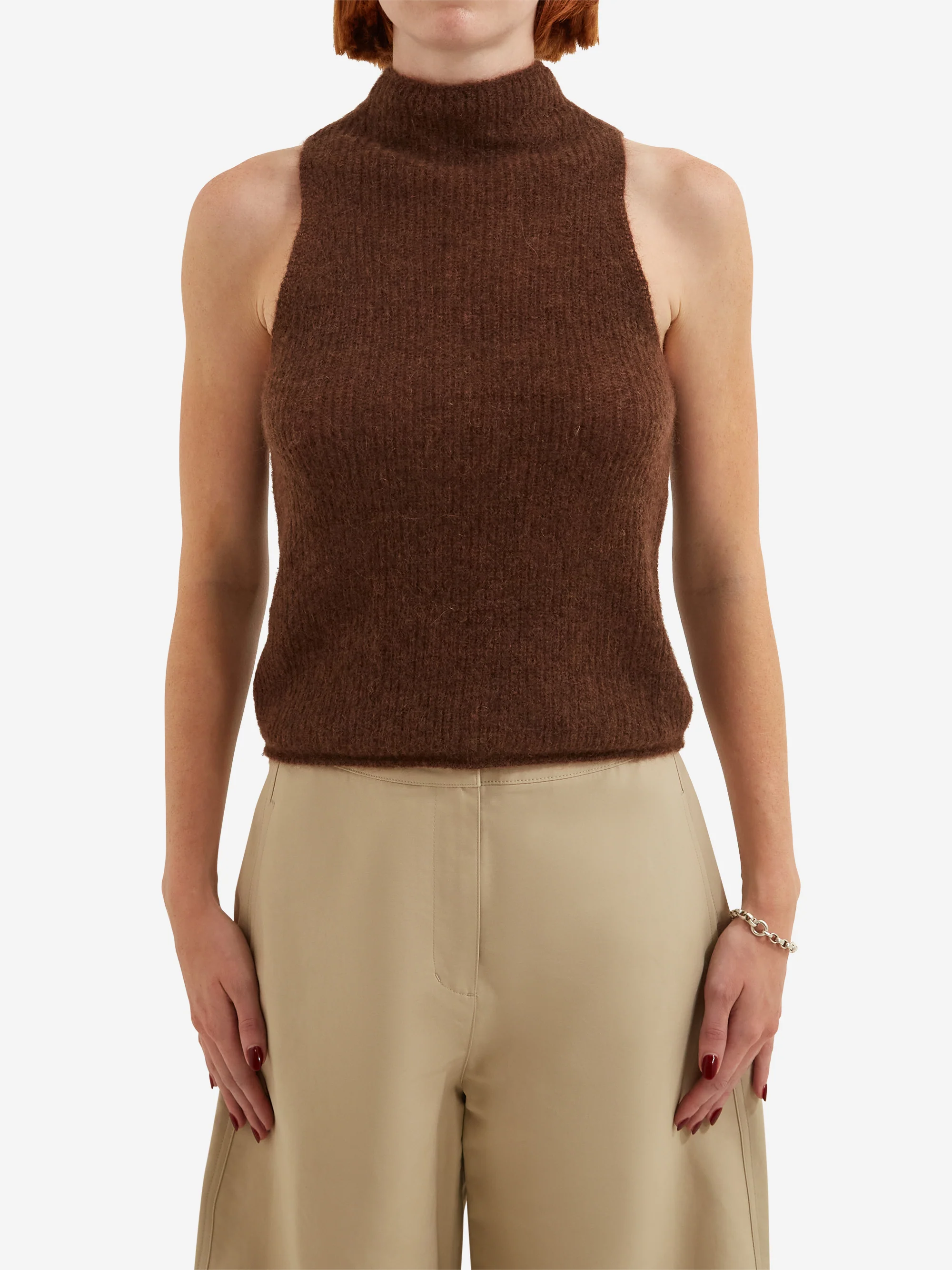 AMOMENTO Sheer Sleeveless Top - Brown