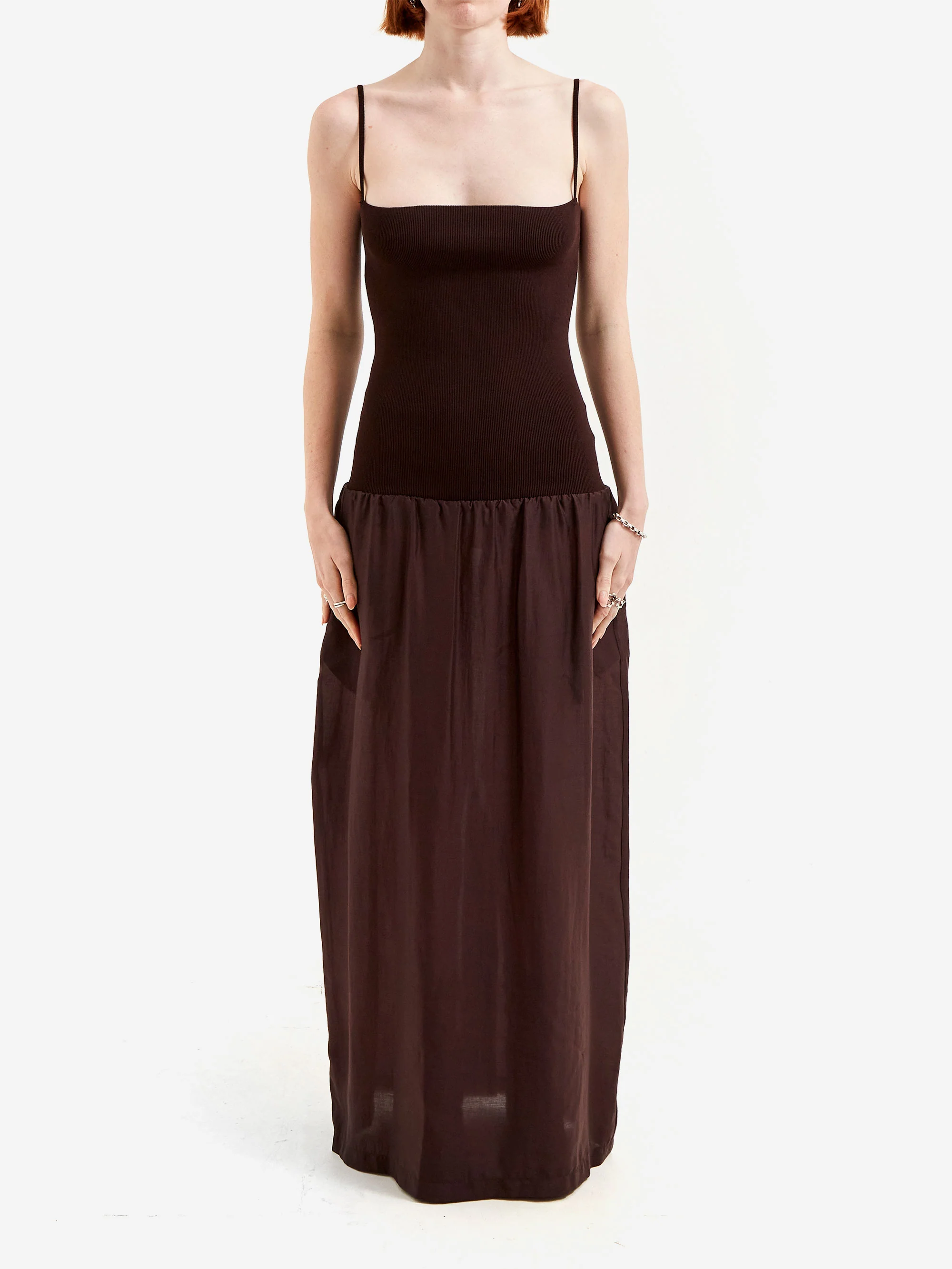 AMOMENTO Silky Knit Maxi Dress - Burgundy
