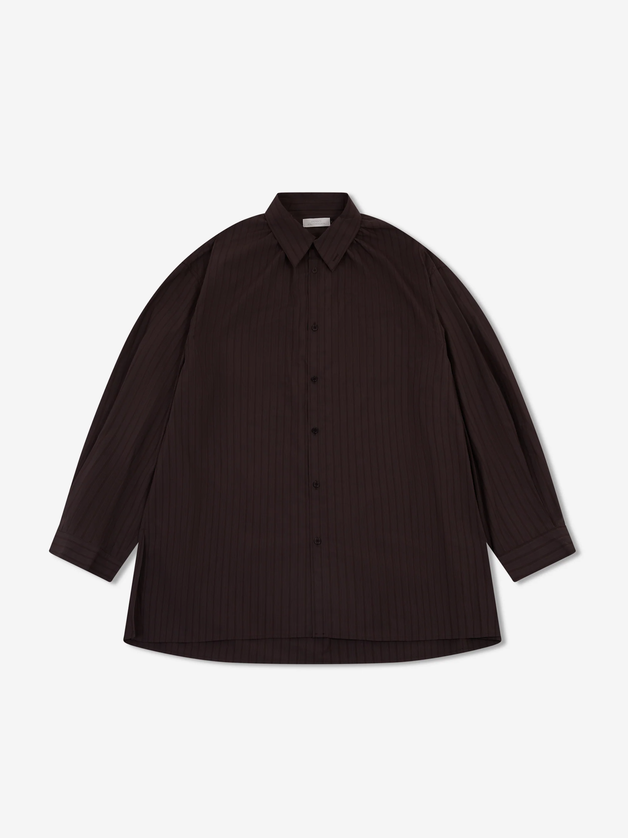 AMOMENTO Stripe Shirring Oversized Shirt - Brown