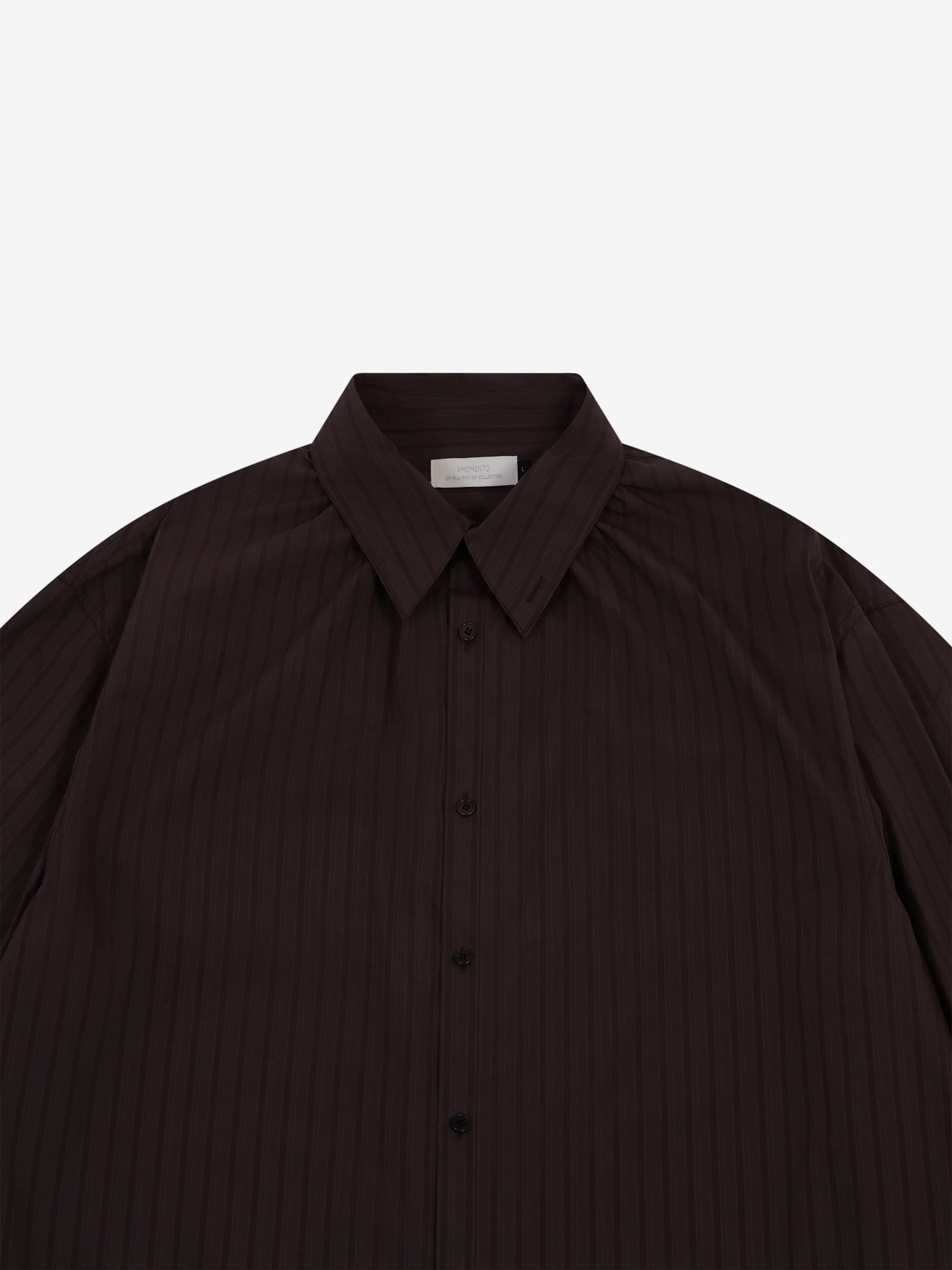 AMOMENTO Stripe Shirring Oversized Shirt - Brown - Image 2