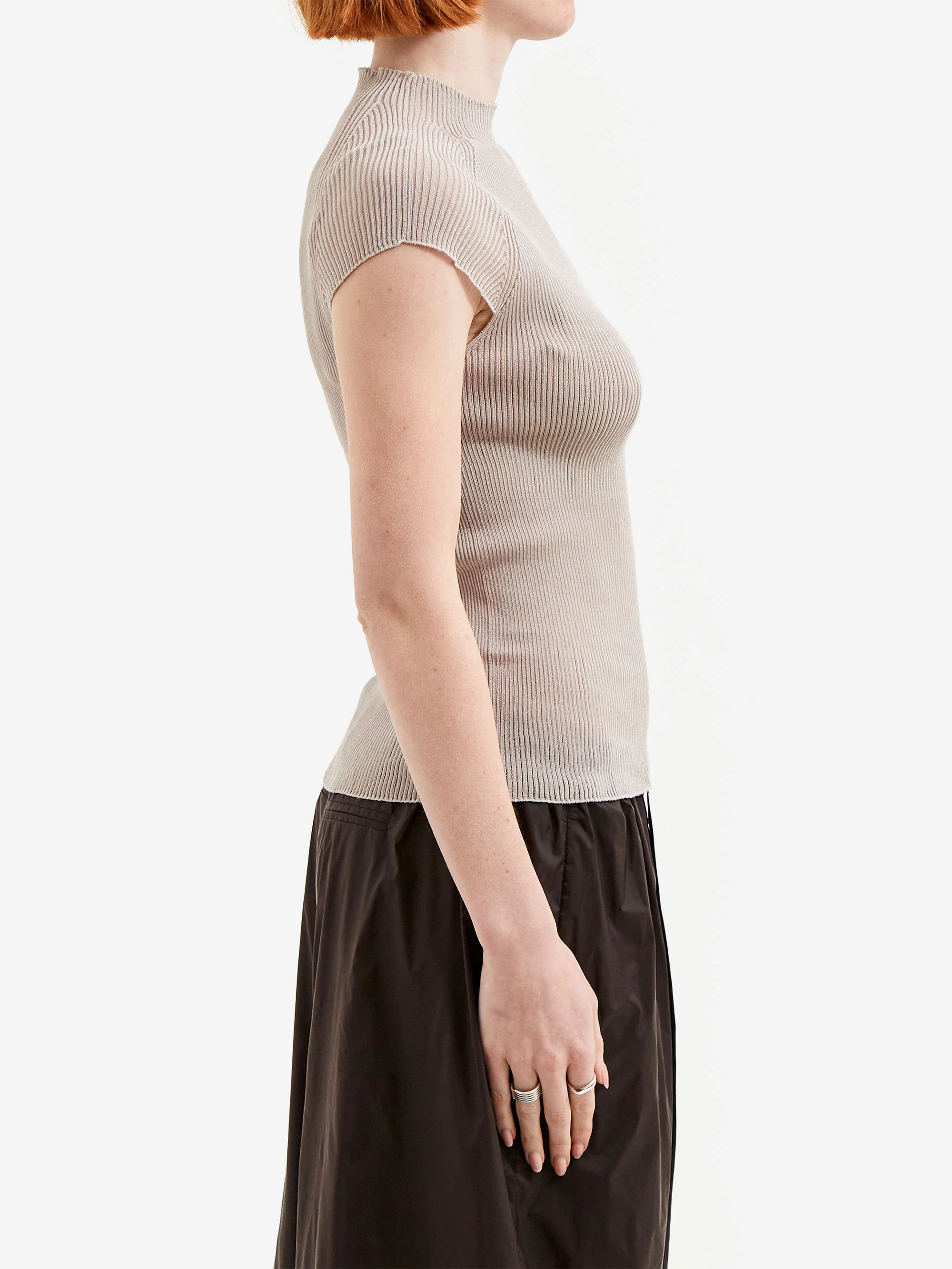 AMOMENTO Wholegarment Cap Sleeve Knit Top - Grey - Image 2