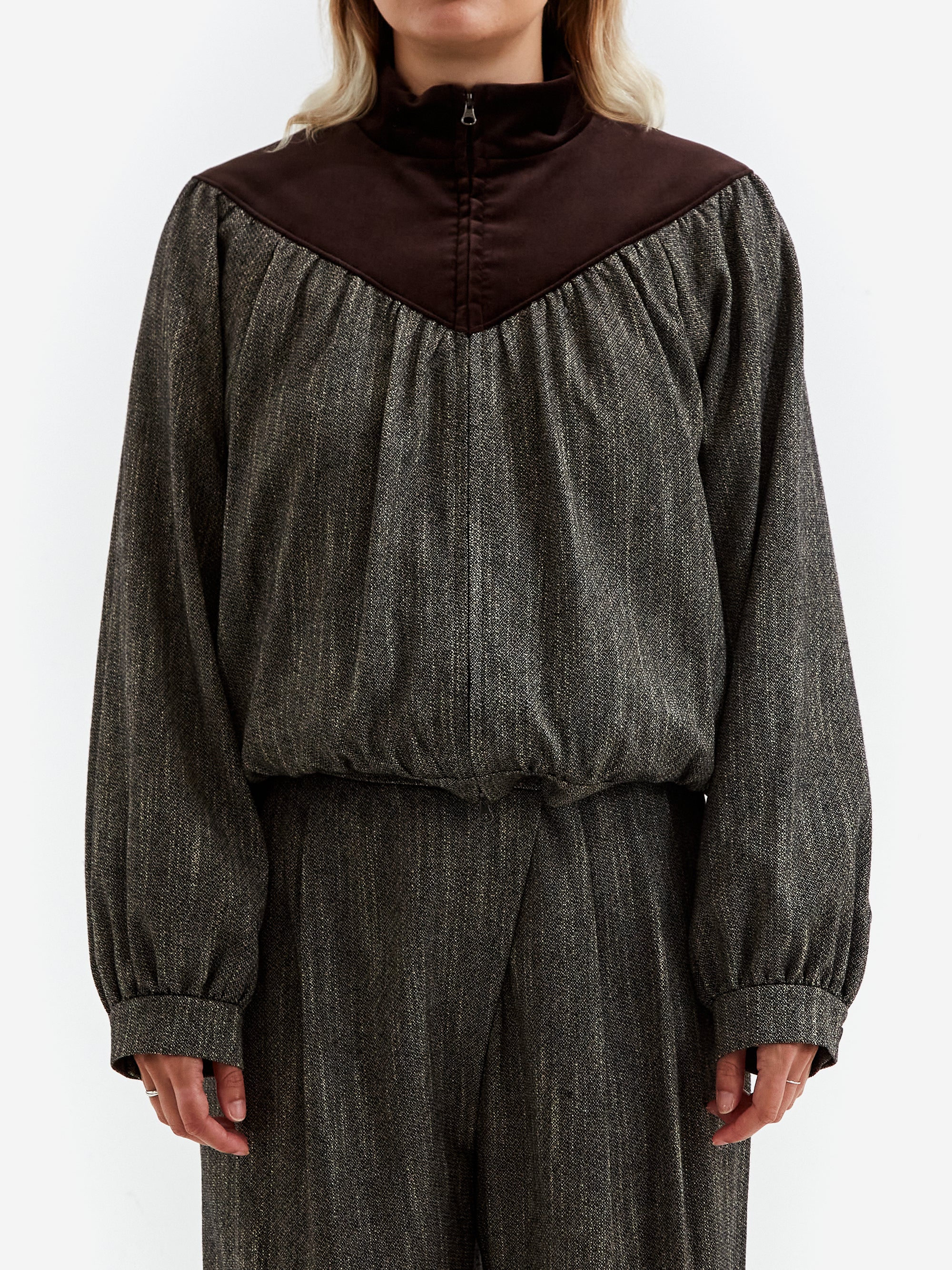 AMOMENTO Wool Tweed Shirring Jacket - Charcoal