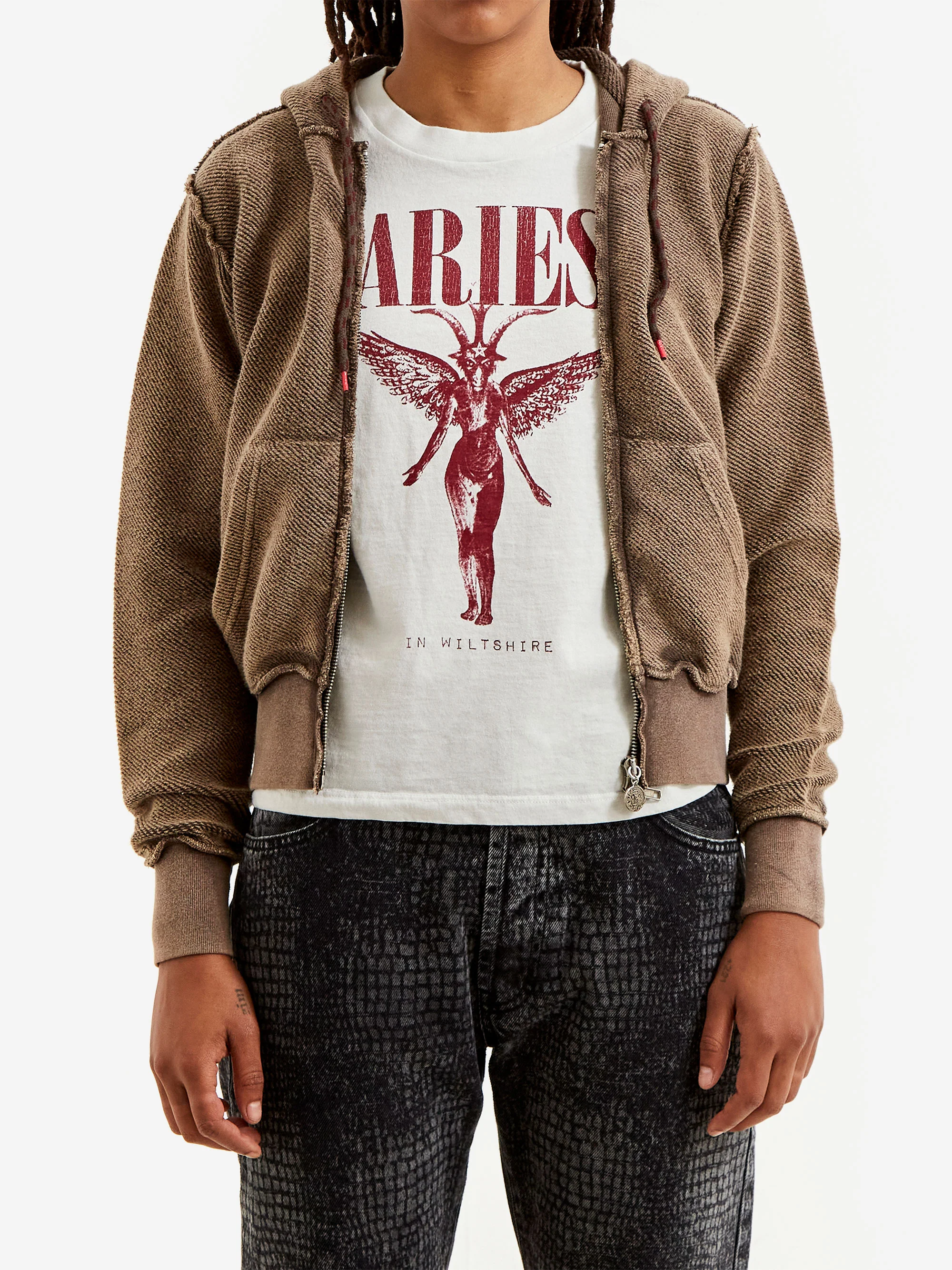 Aries Aged Reverso Temple Zip Through Hoodie (Baby Fit) - Brown