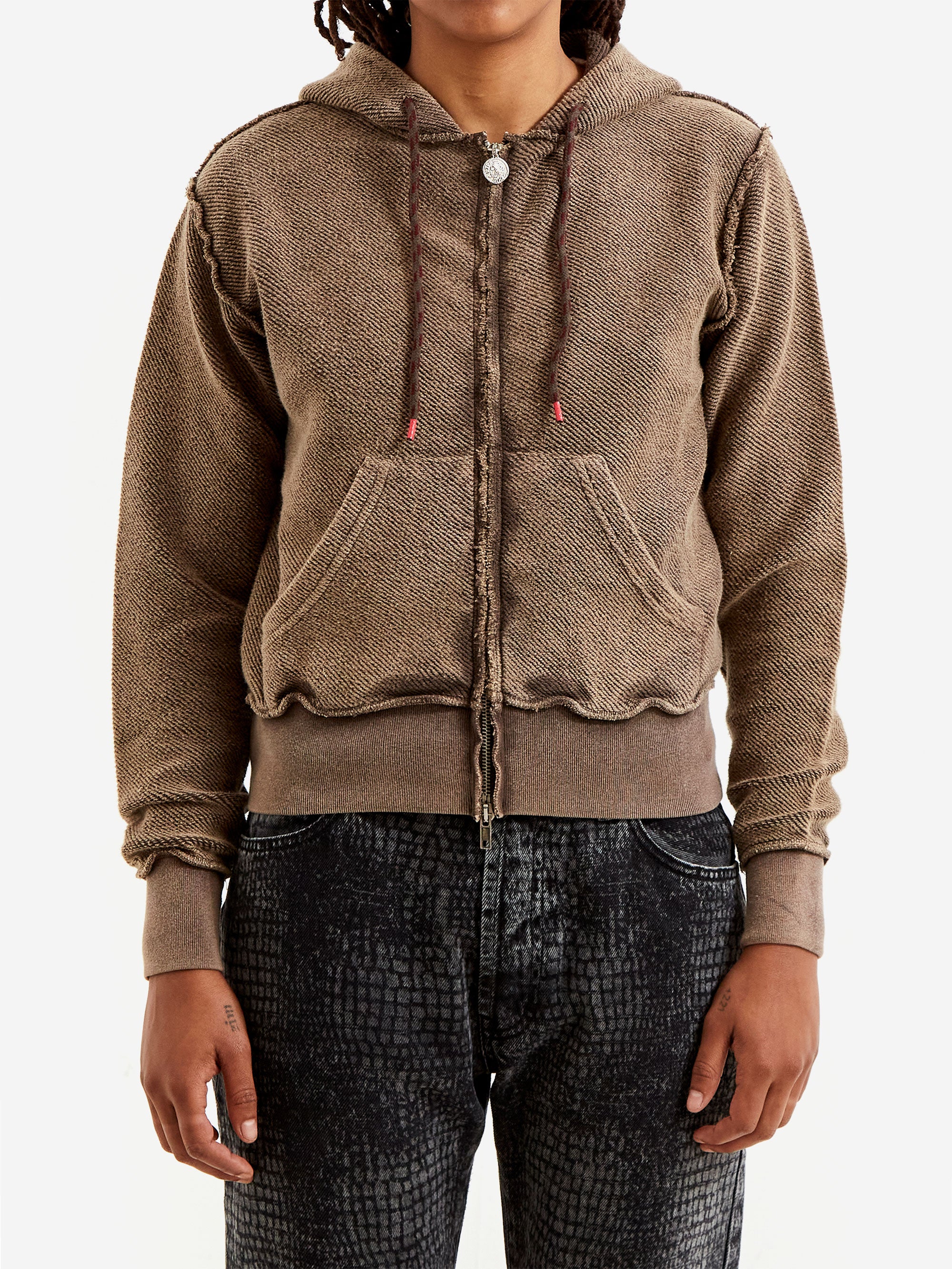 Aries Aged Reverso Temple Zip Through Hoodie (Baby Fit) - Brown - Image 2