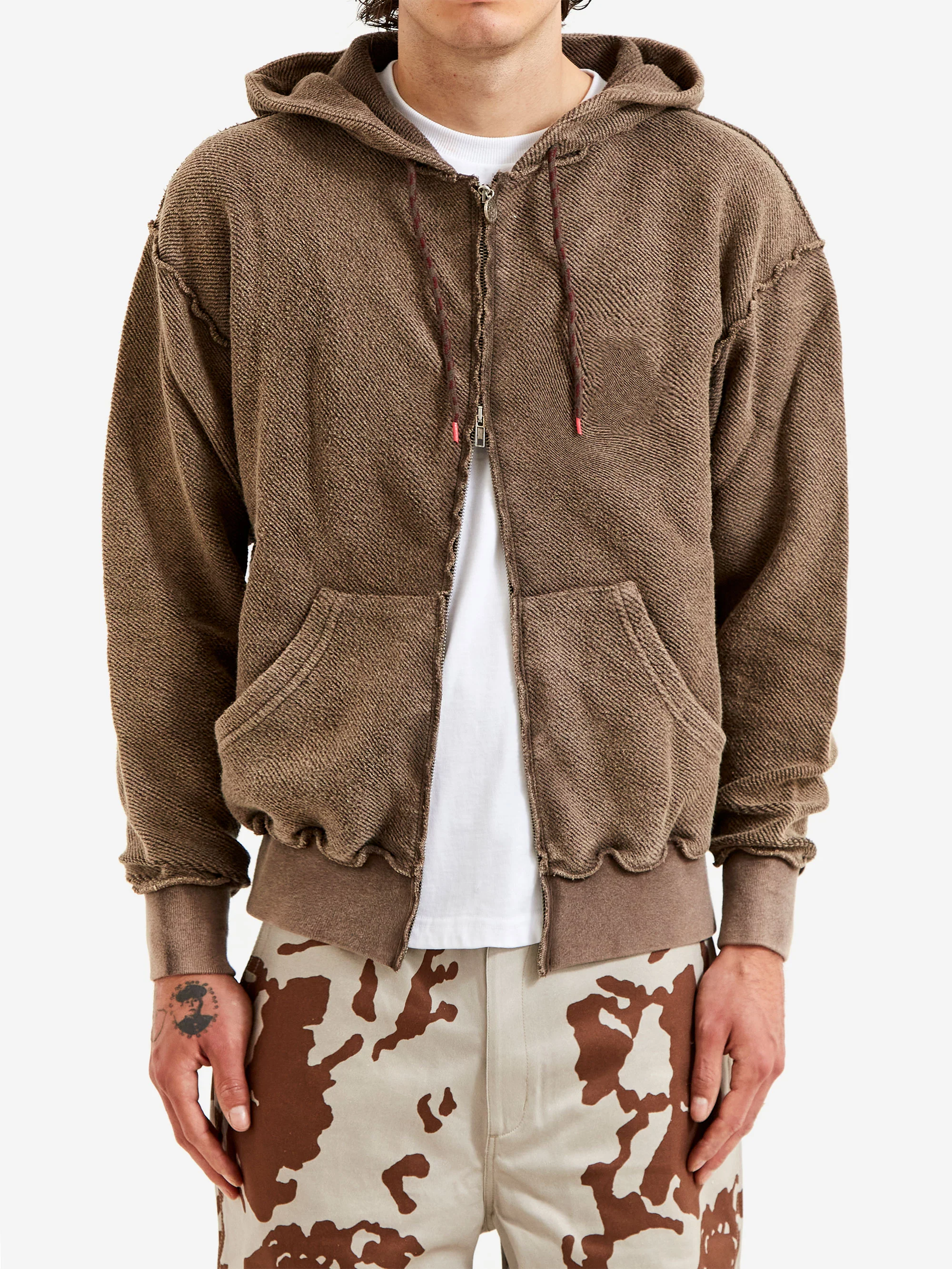 Aries Aged Reverso Temple Zip Through Hoodie - Brown - Image 4