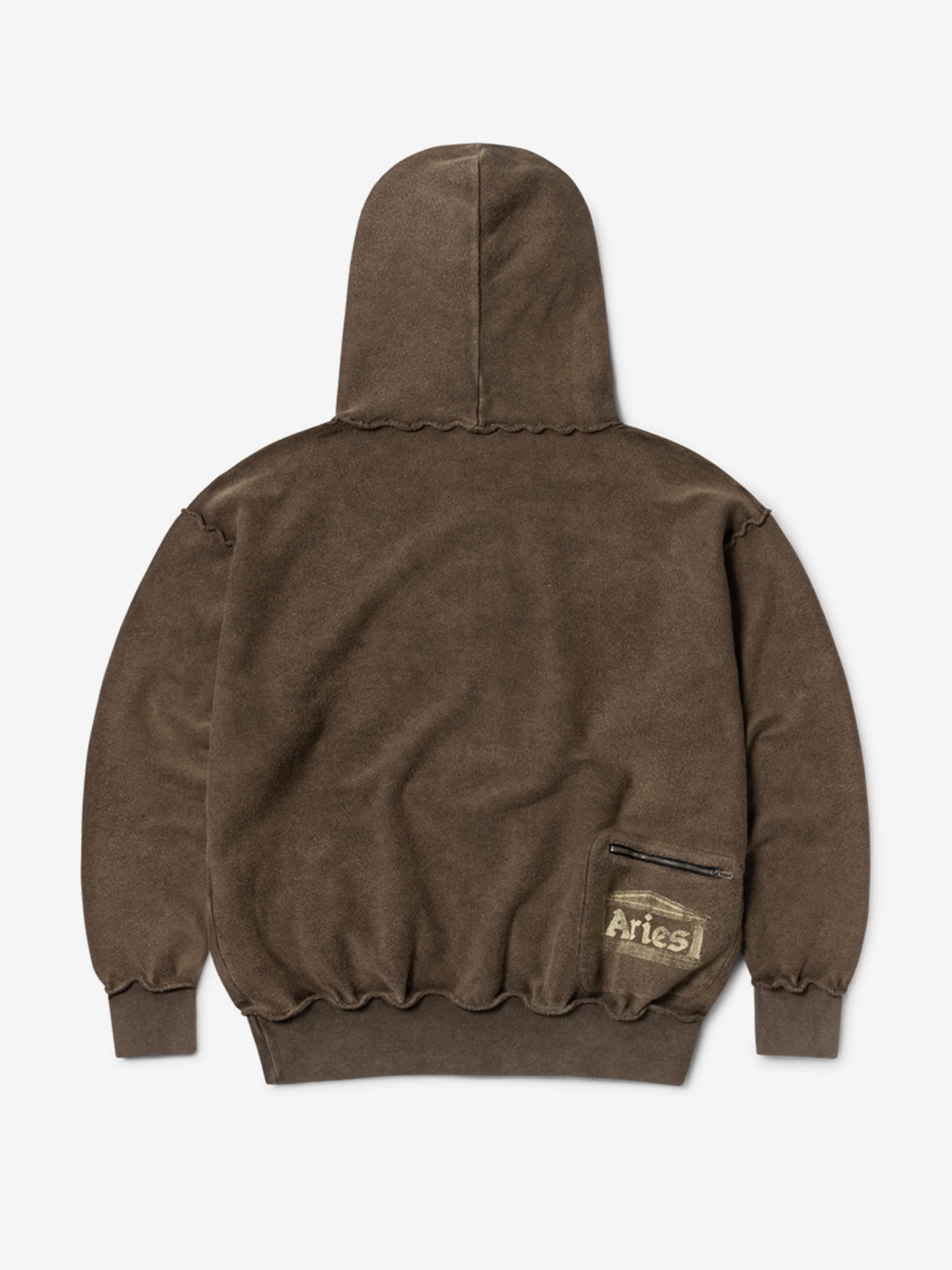 Aries Aged Reverso Temple Zip Through Hoodie - Brown - Image 5