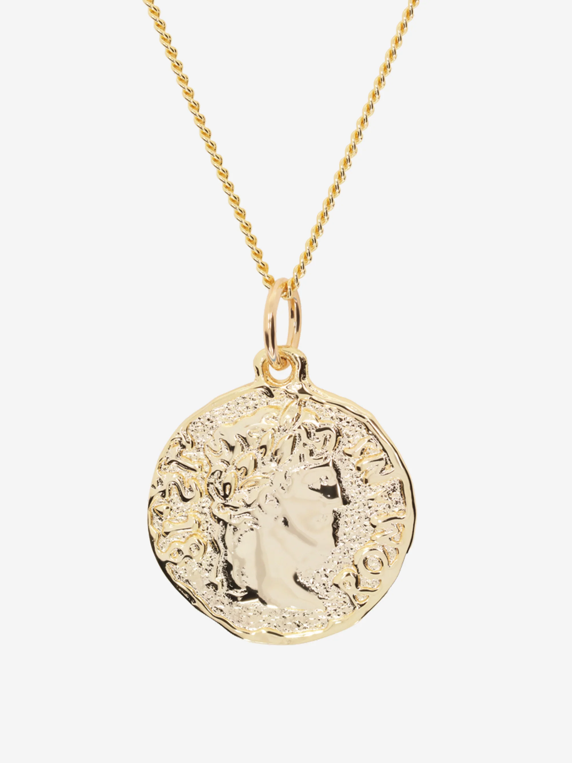Aries Chain Necklace With Roman Coin Pendant - Gold