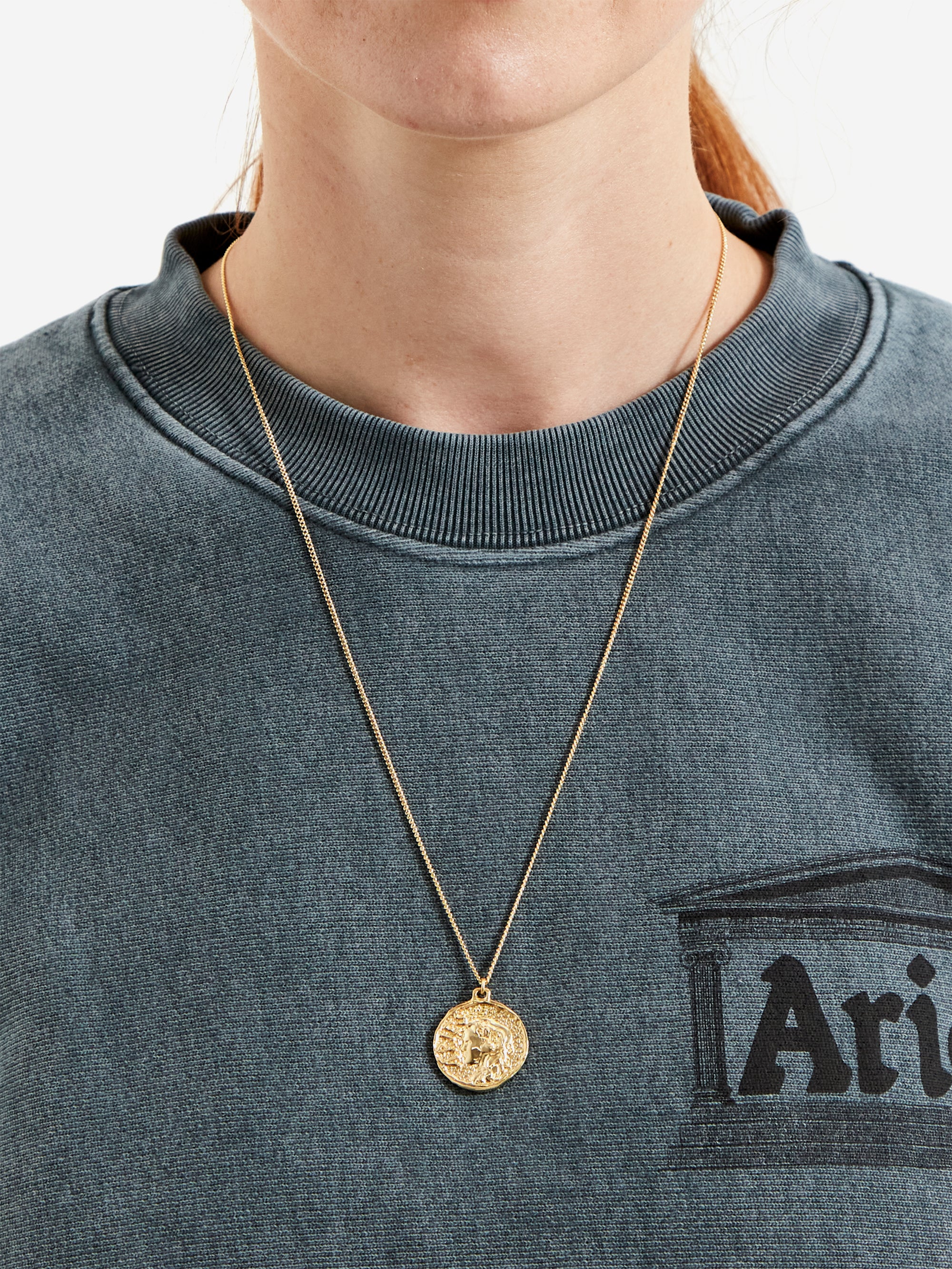 Aries Chain Necklace With Roman Coin Pendant - Gold - Image 2