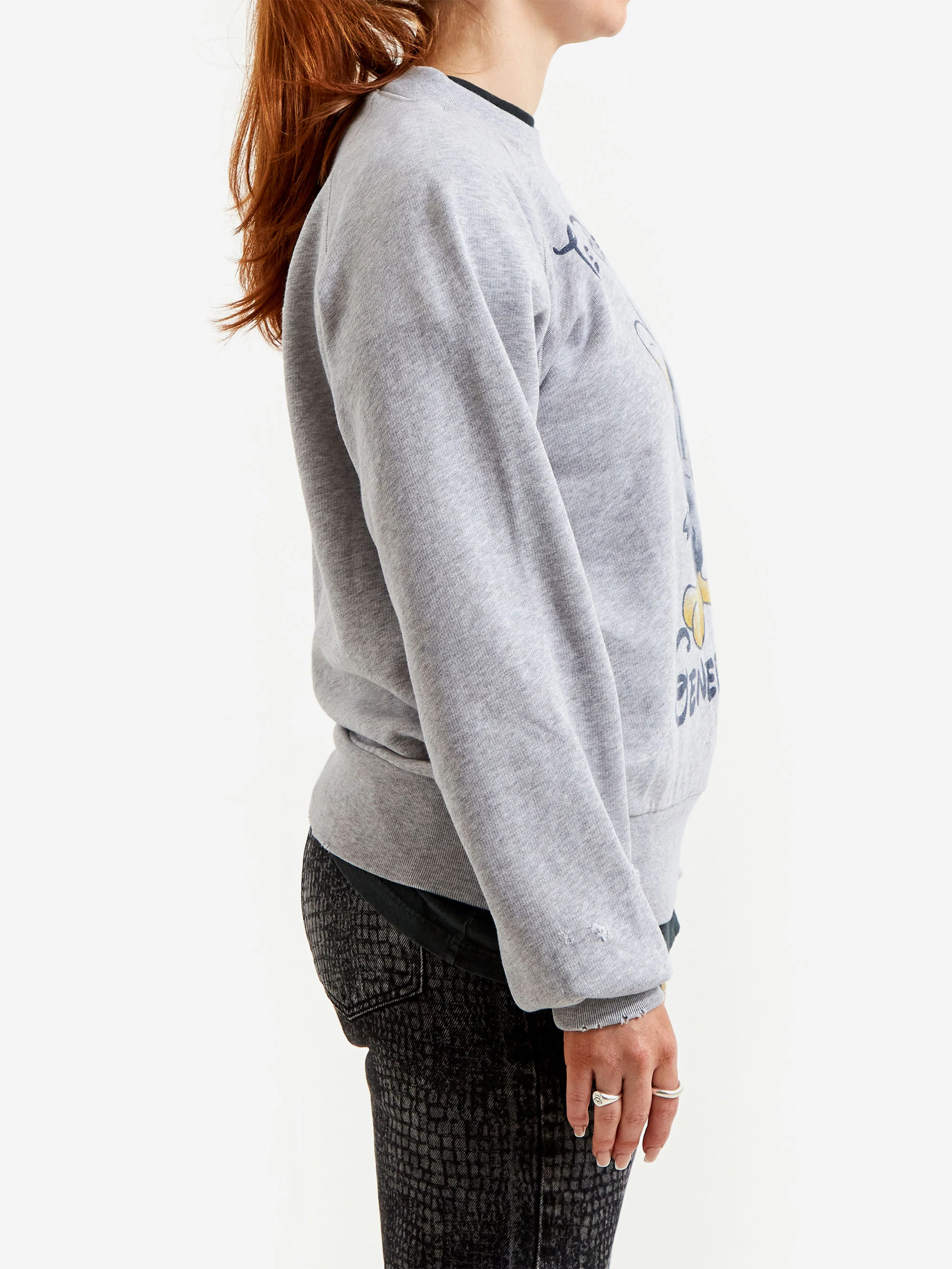 Aries Destroyed Weedie Pie Raglan Sweat W - Light Grey Marl - Image 2