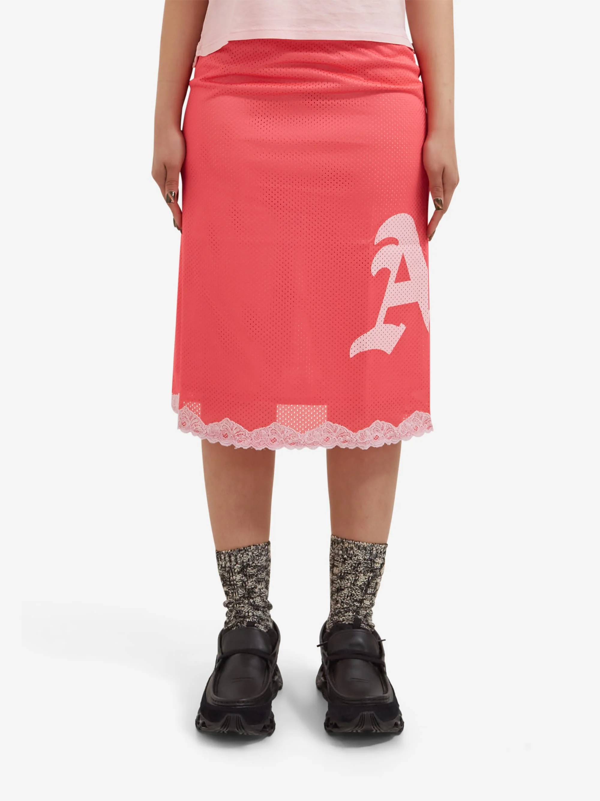 Aries Gothic Lace Airtex Midi Skirt - Hot Pink
