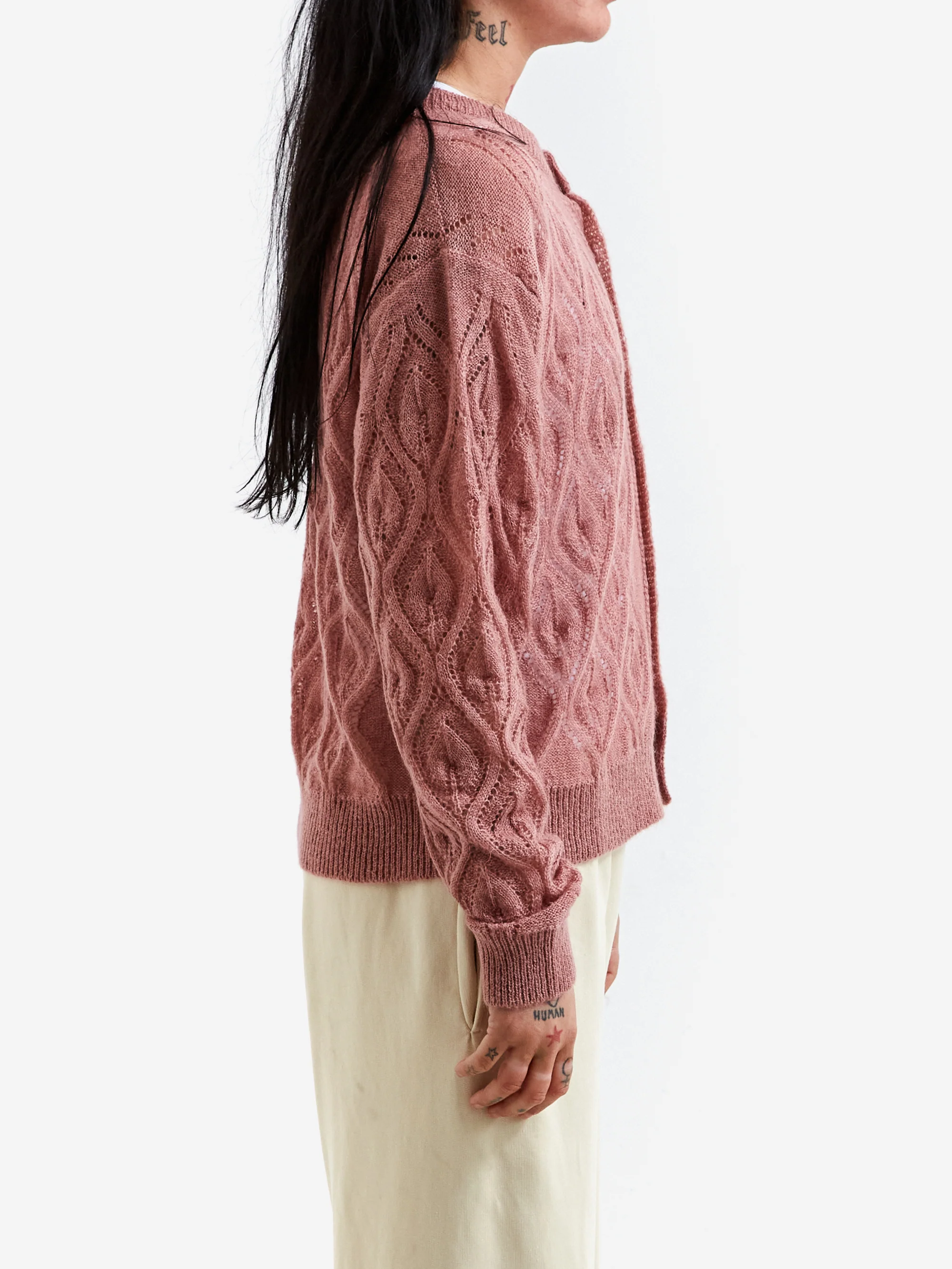Aries Lace and Leaf Knit Cardigan - Dusty Pink - Image 2