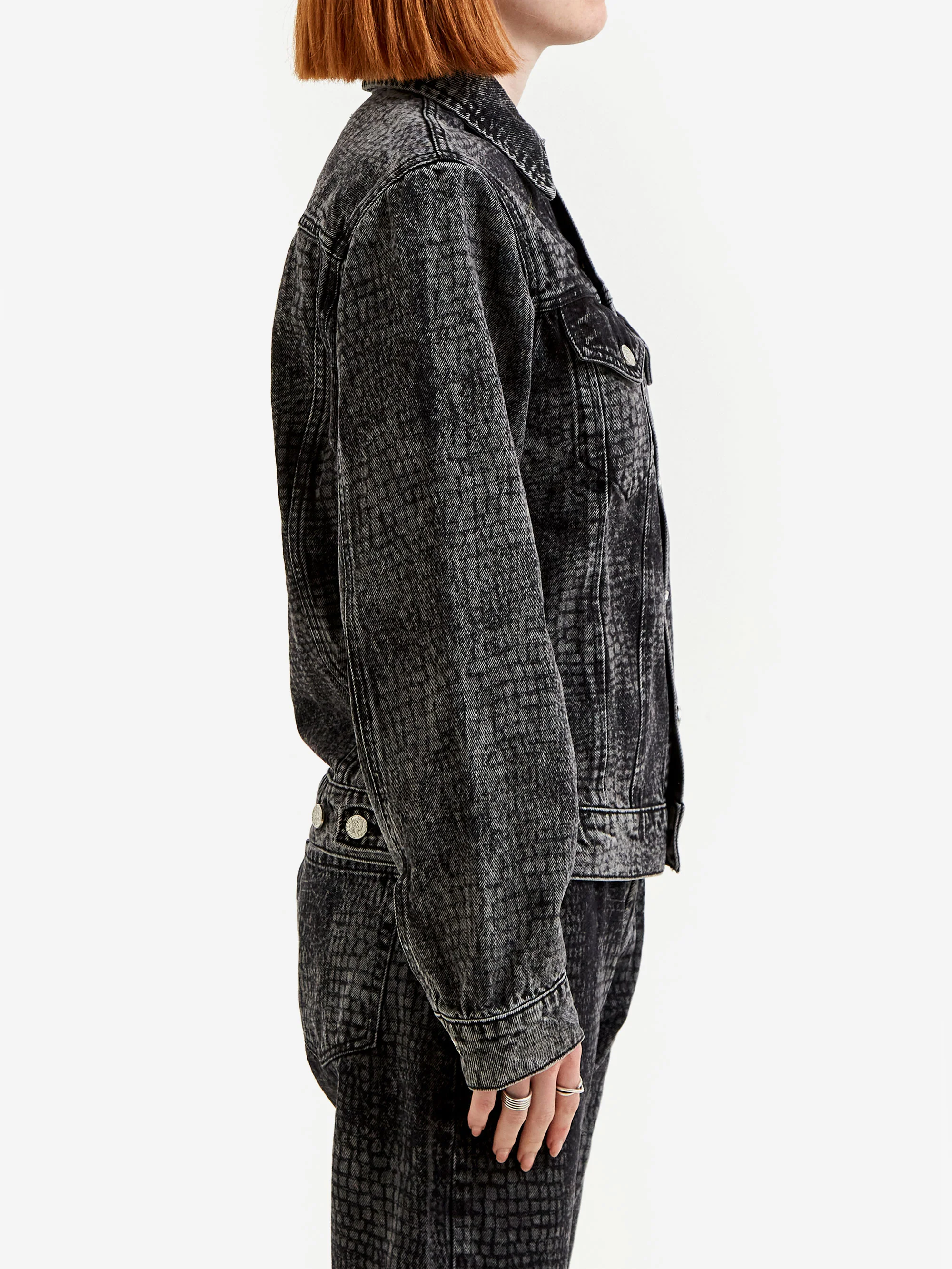 Aries Lasered Croc Trucker Jacket W - Black - Image 3