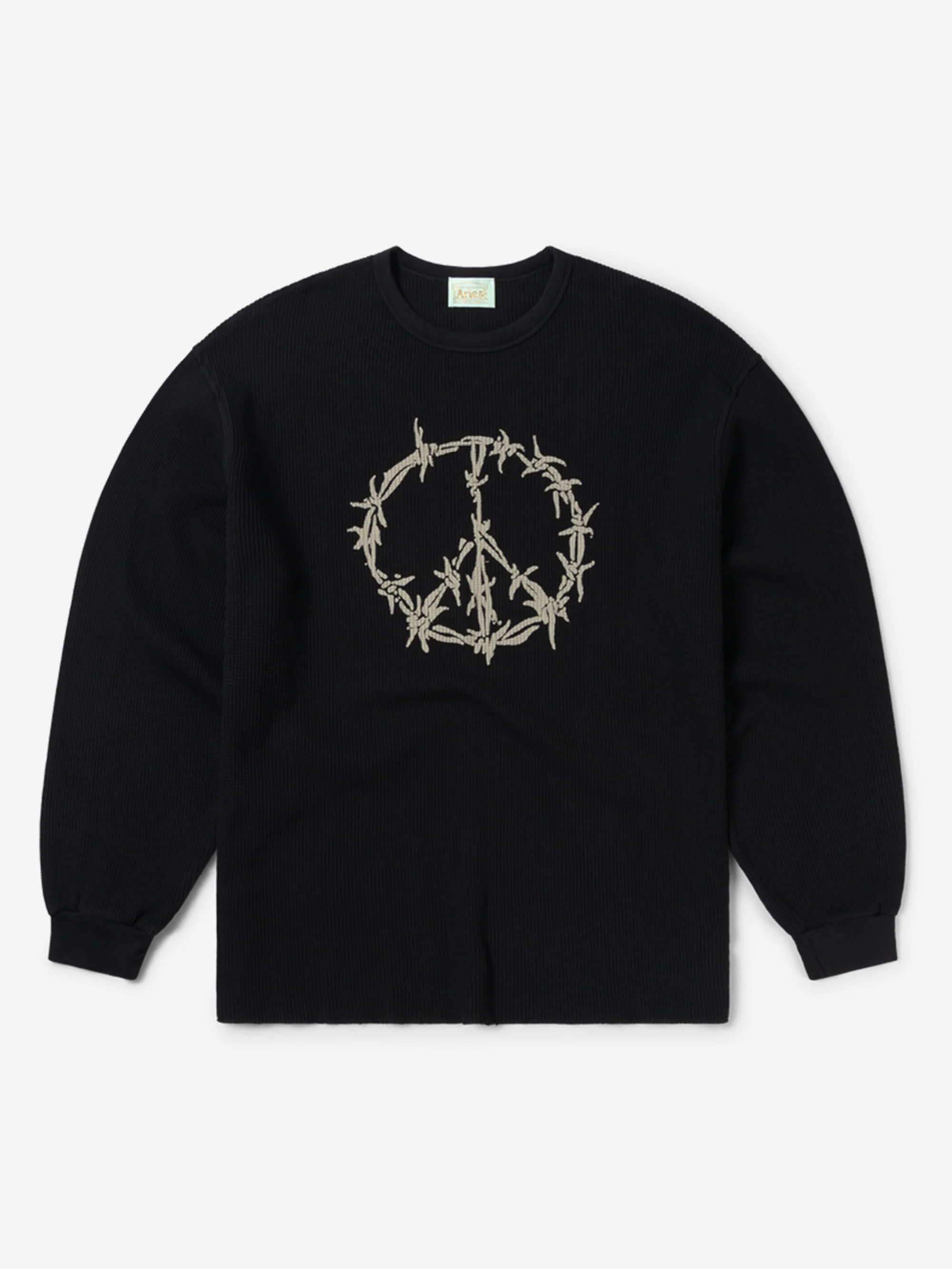 Aries Peace Press Gothic Waffle LS Tee - Black