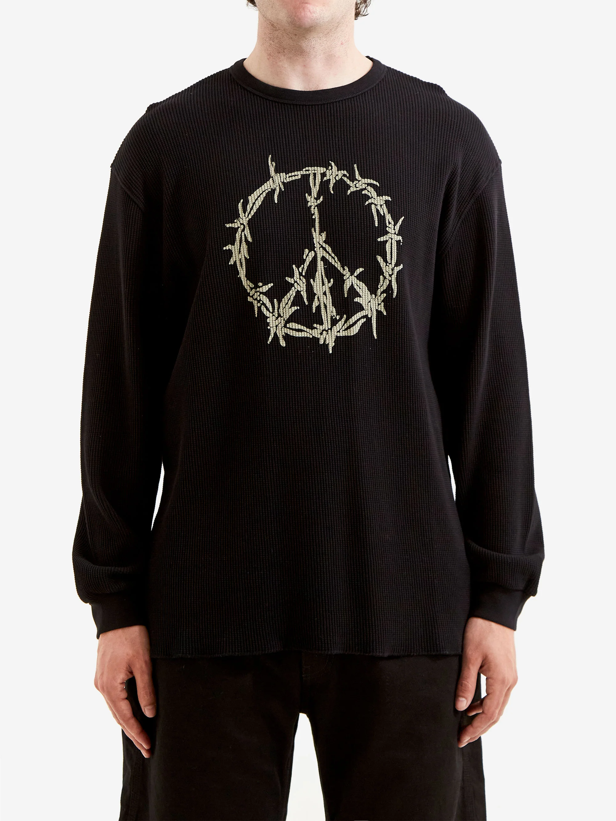 Aries Peace Press Gothic Waffle LS Tee - Black - Image 2