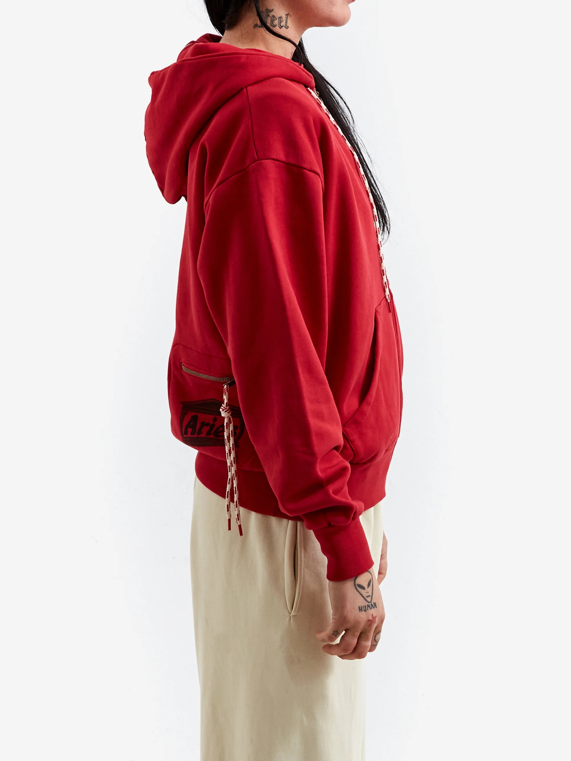 Aries Temple Zip Through Hoodie - Red - Image 2