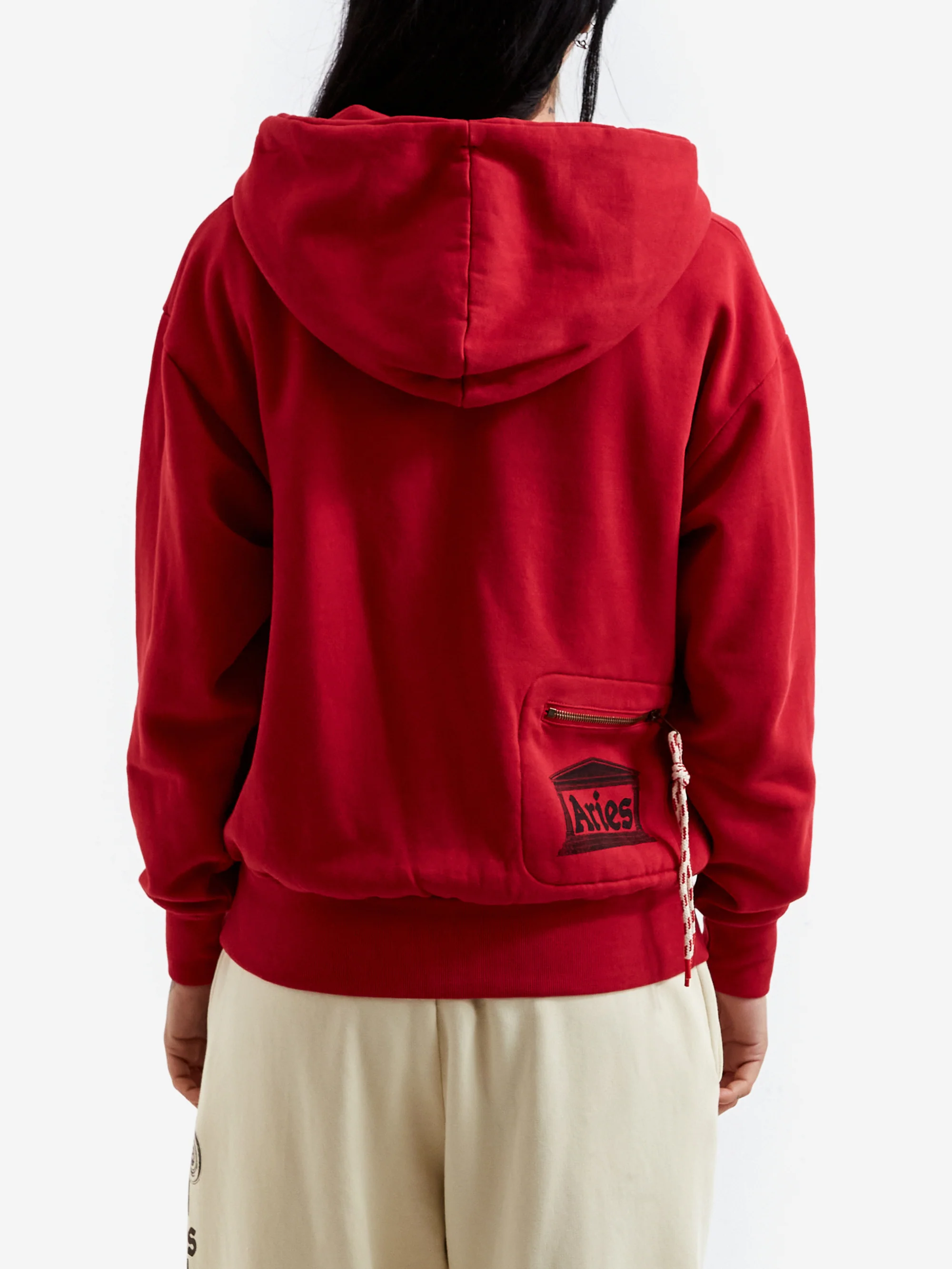 Aries Temple Zip Through Hoodie - Red - Image 3