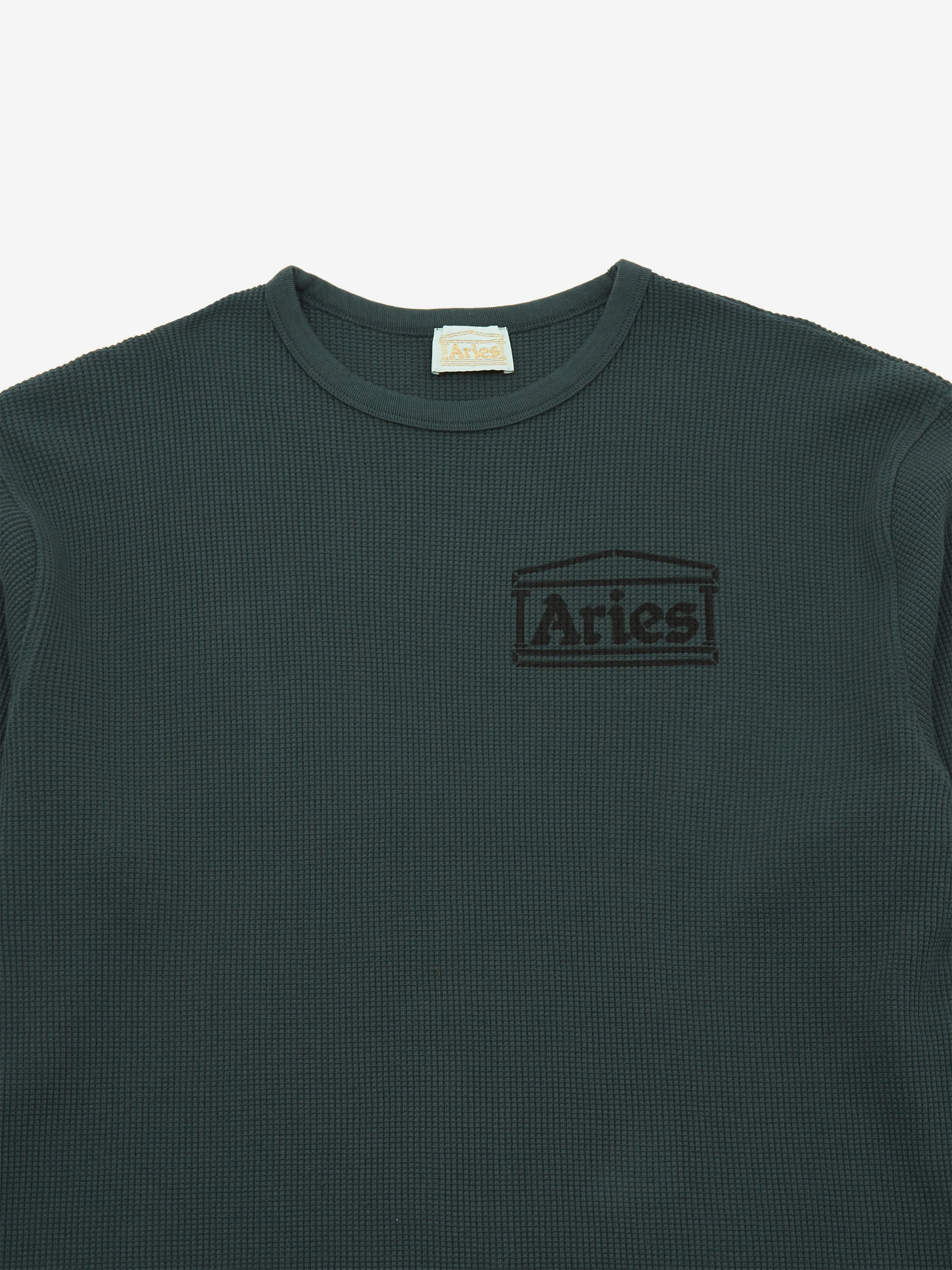 Aries Waffle Long Sleeve T-Shirt - Dark Olive - Image 3