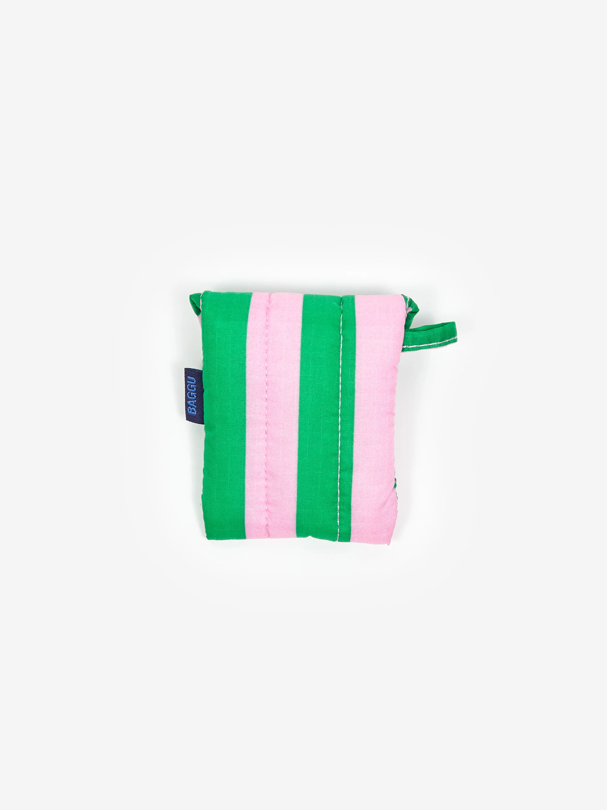 BAGGU Puffy Earbuds Case - Pink Green Awning Stripe - Image 3