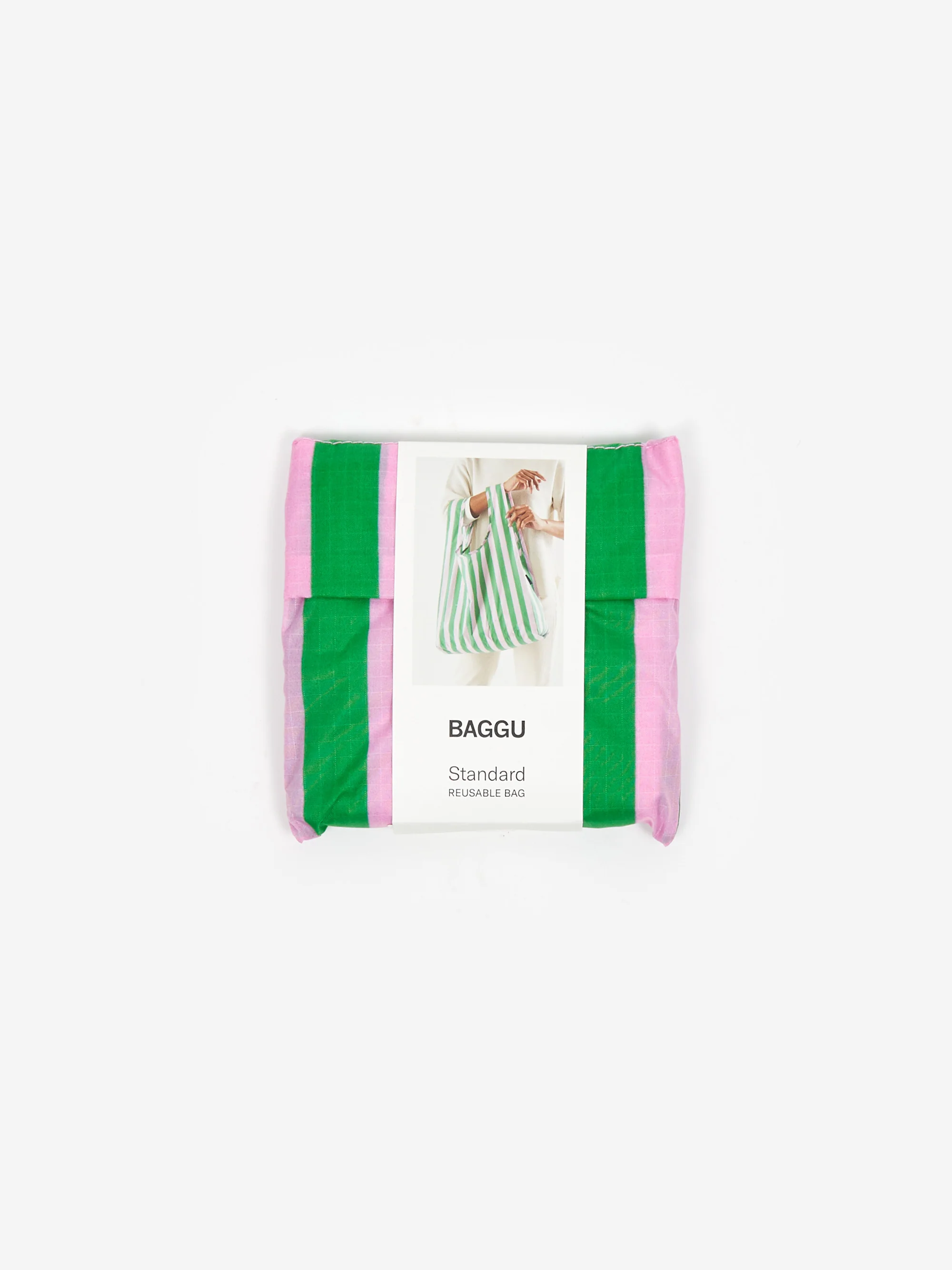 BAGGU Standard Baggu - Pink Green Awning Stripe - Image 5